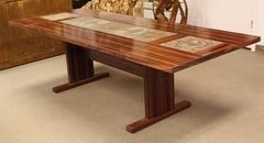 Danish Modern Rosewood Ox Art Dining Room Set with Six Chairs and Two Leaves