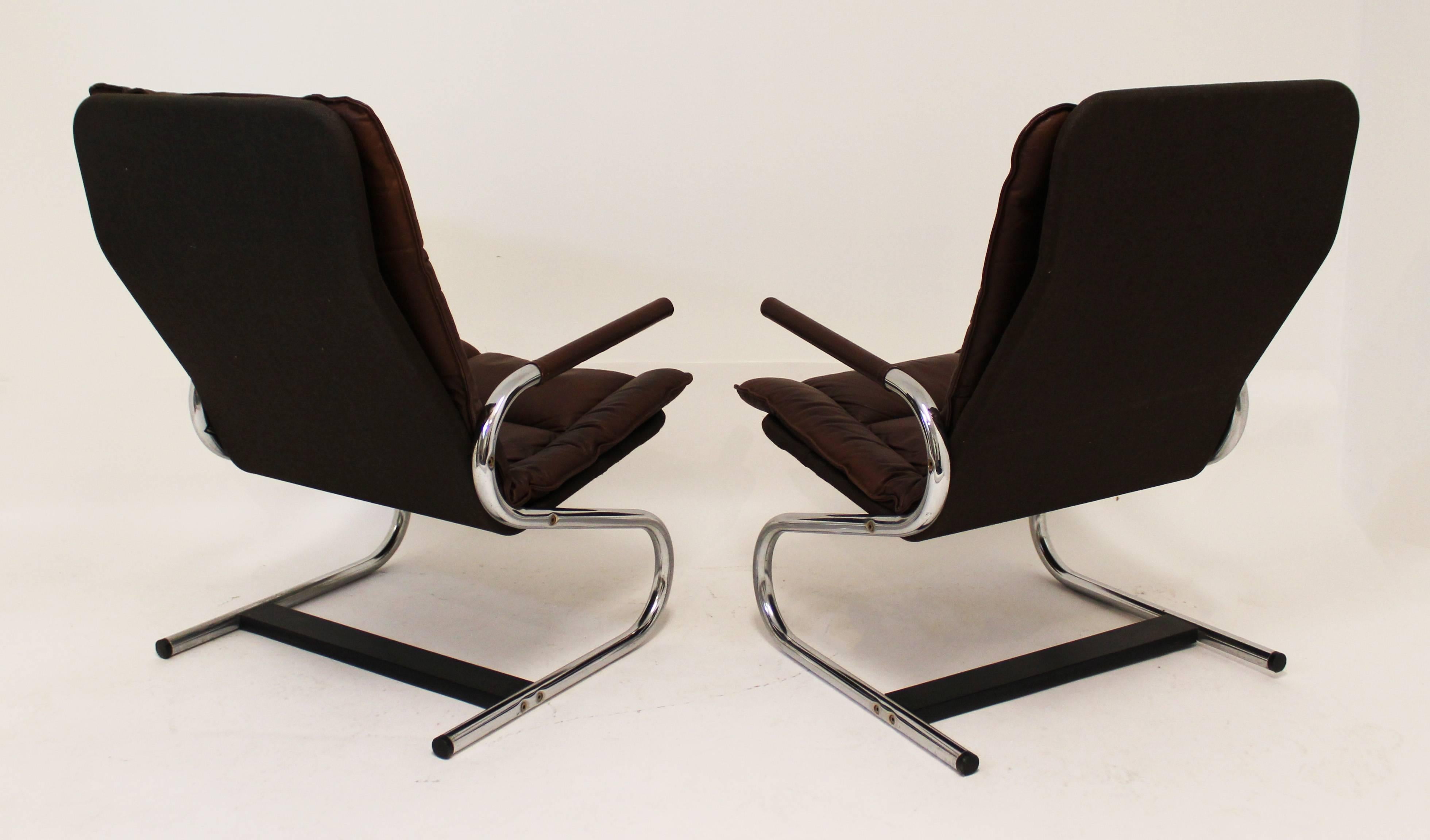 Mid-Century Modern Signed Ingmar Relling for Westnofa Pair of Lounge Chairs and Ottomans