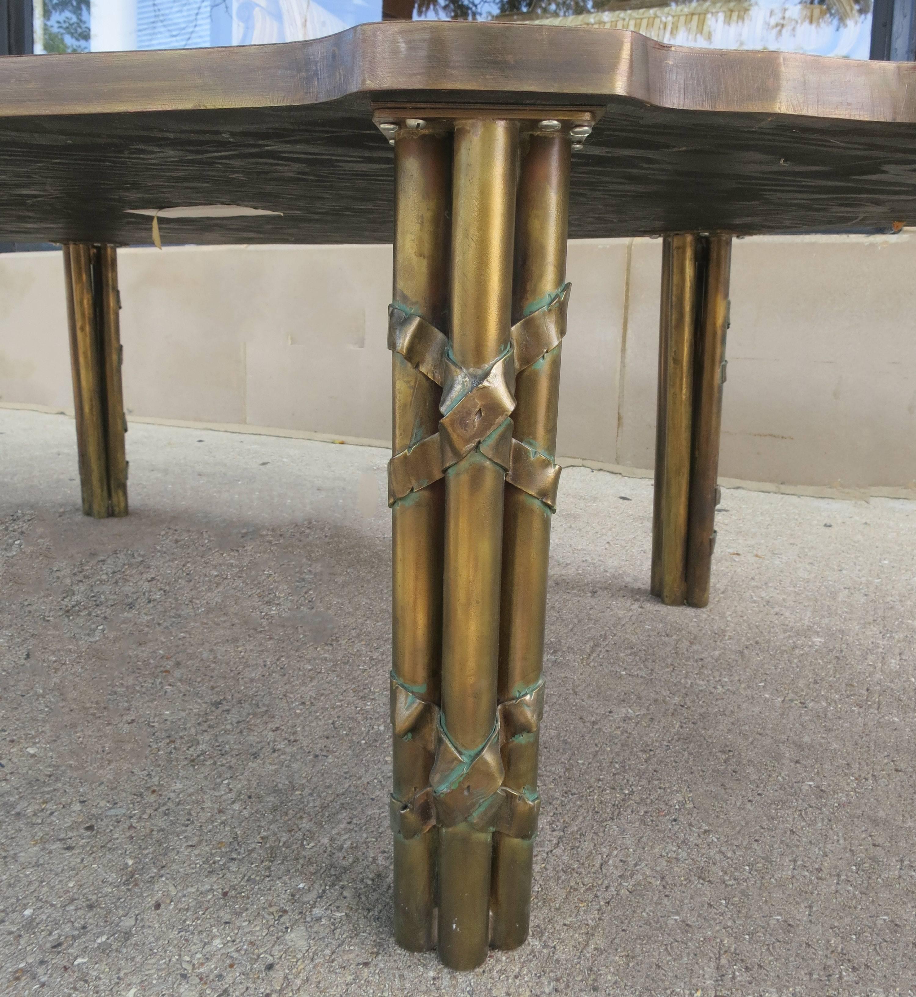 American Philip and Kelvin LaVerne Etched Bronze Pewter Coffee Table