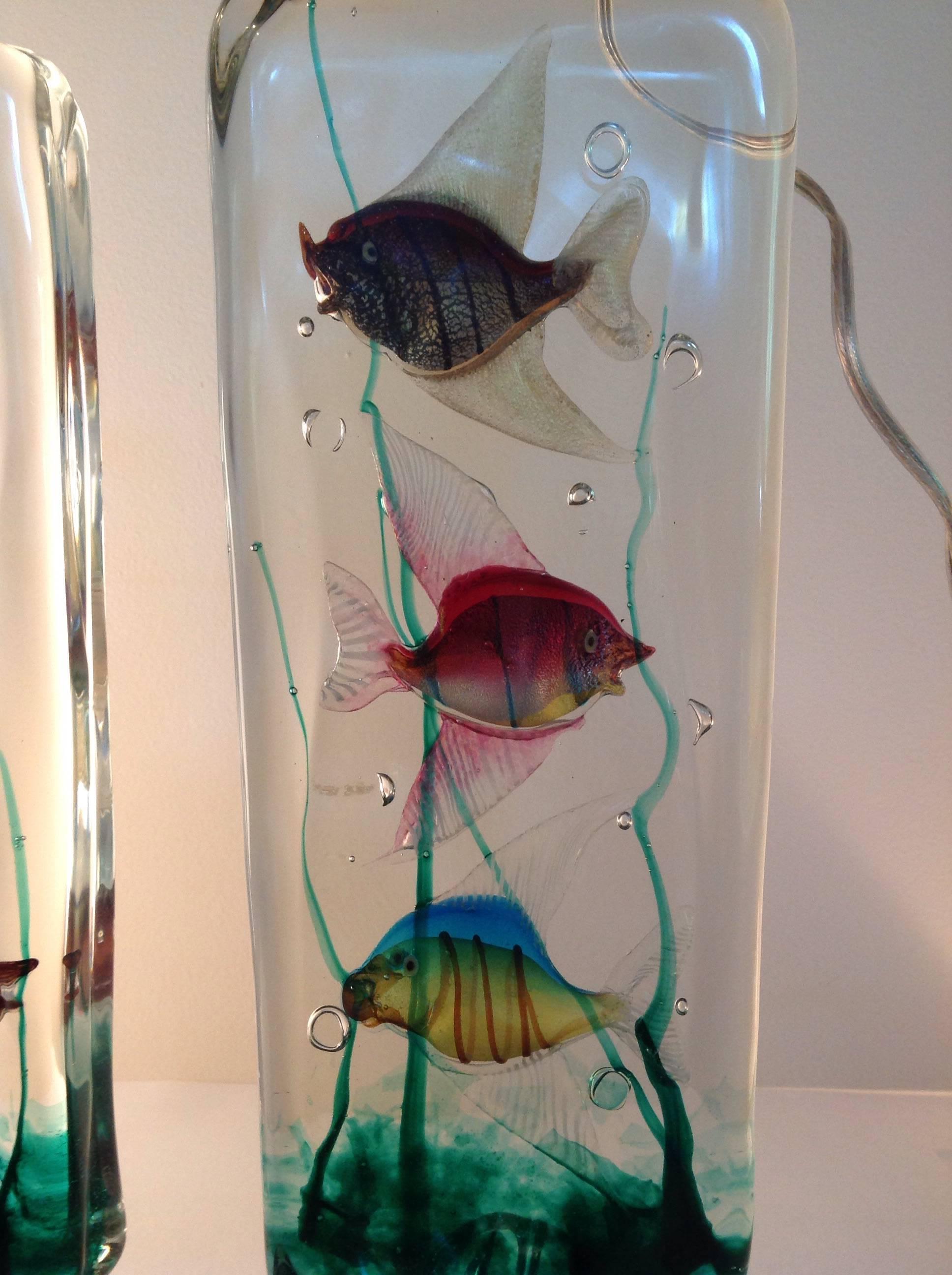 Mid-20th Century Pair of Alfredo Barbini Murano Aquarium Lamps