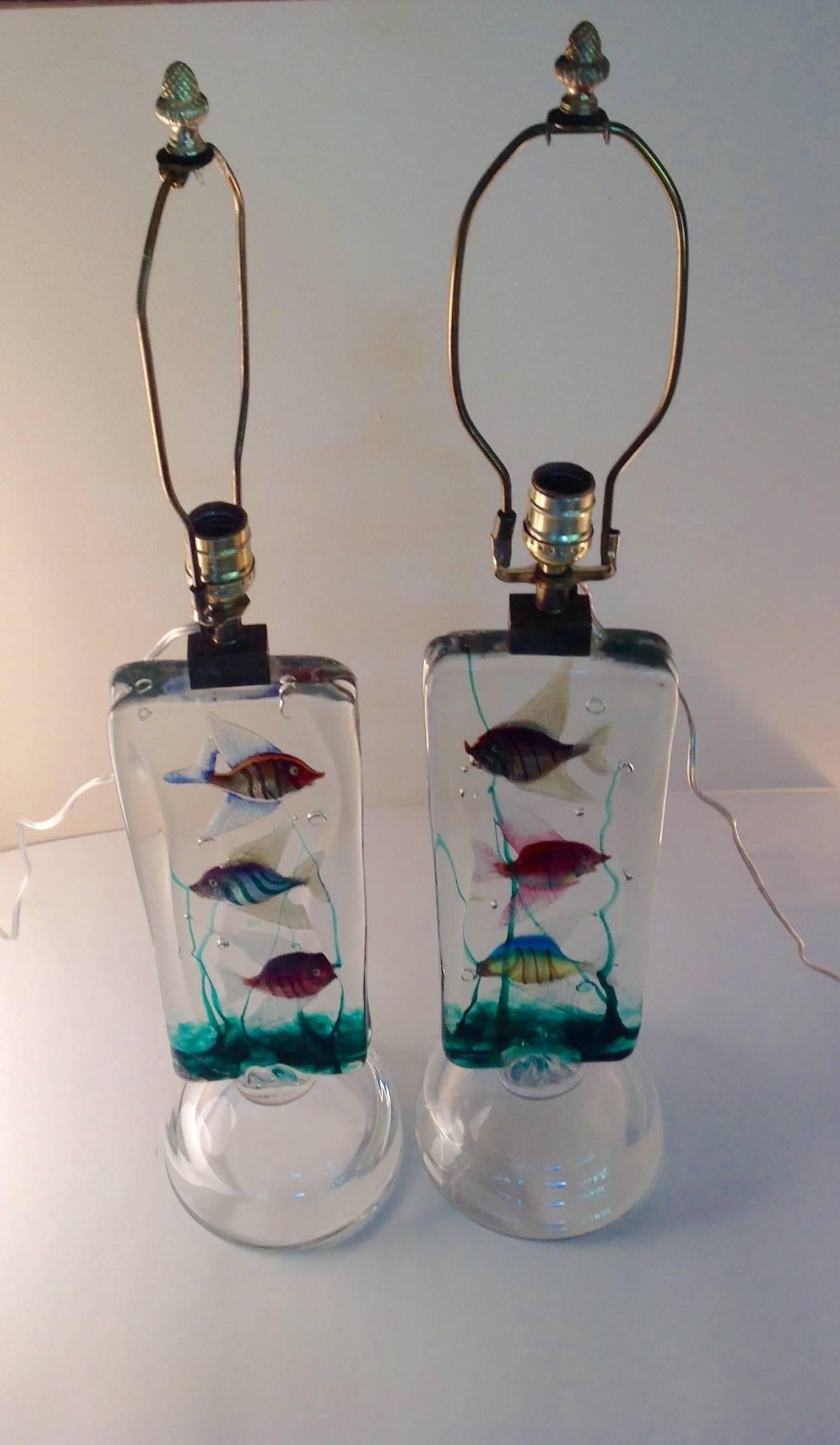 Mid-Century Modern Pair of Alfredo Barbini Murano Aquarium Lamps