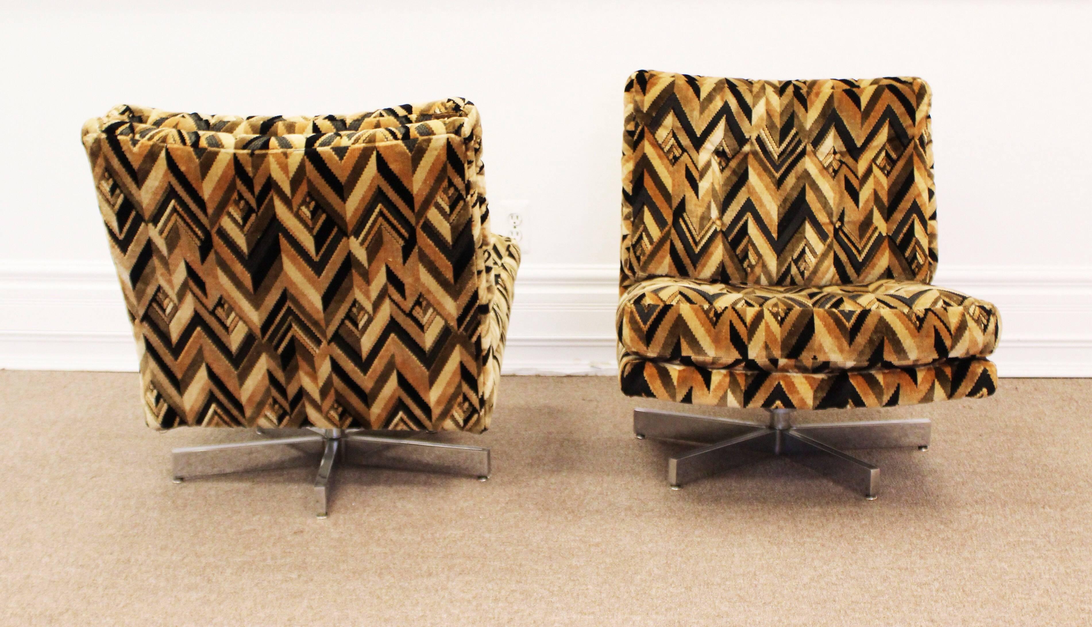 Pair of Signed Milo Baughman for Thayer Coggin Swivel Chairs Lenor Larsen Fabric 1