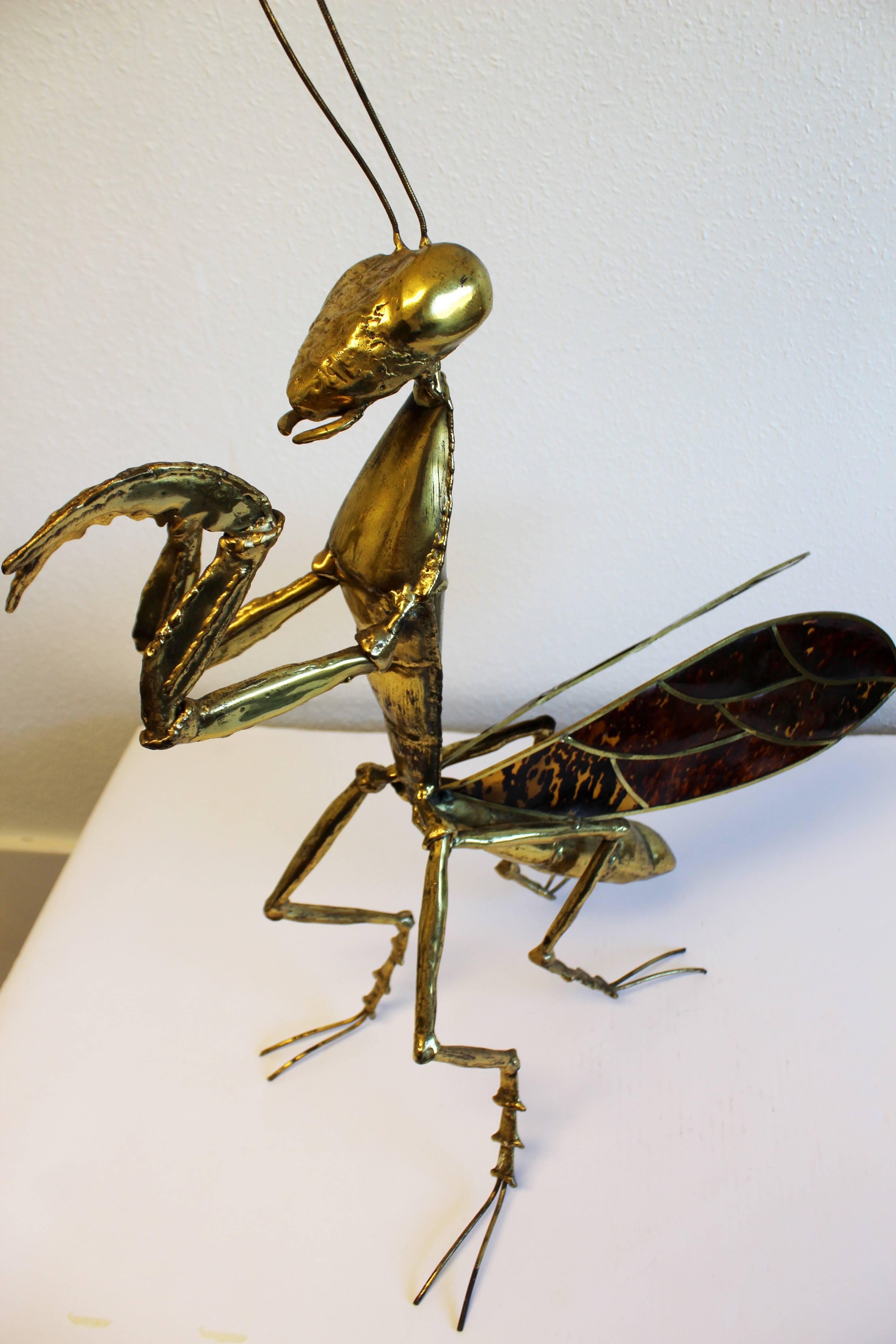 French Praying Mantis Brass Sculpture by Jacques Duval Brasseur, 1970s For Sale