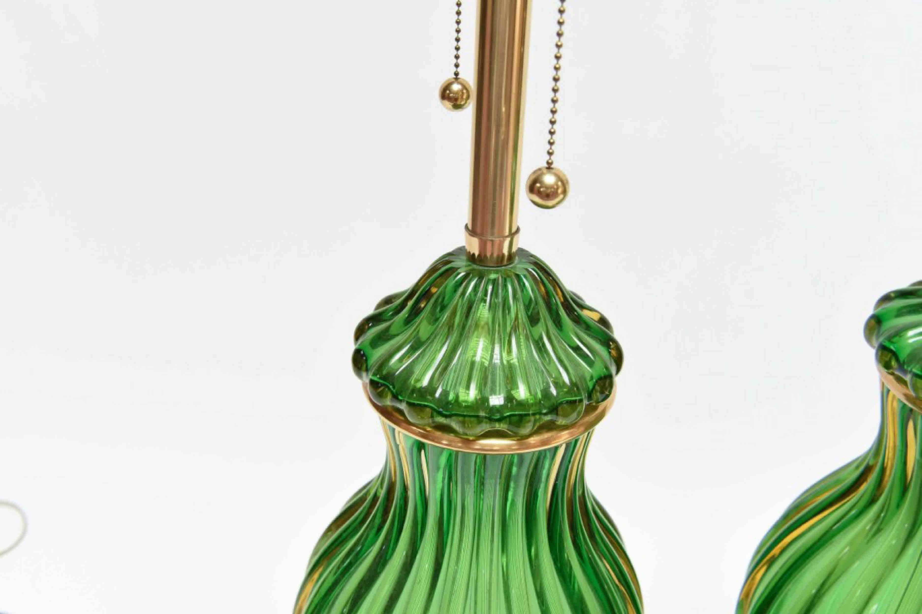 Mid-Century Modern Monumental Marbro Pair of Lamps in Murano Glass