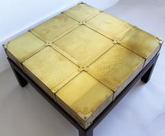 Signed Sarreid Brass Coffee Table Walnut Wood Base Glass Top Spain