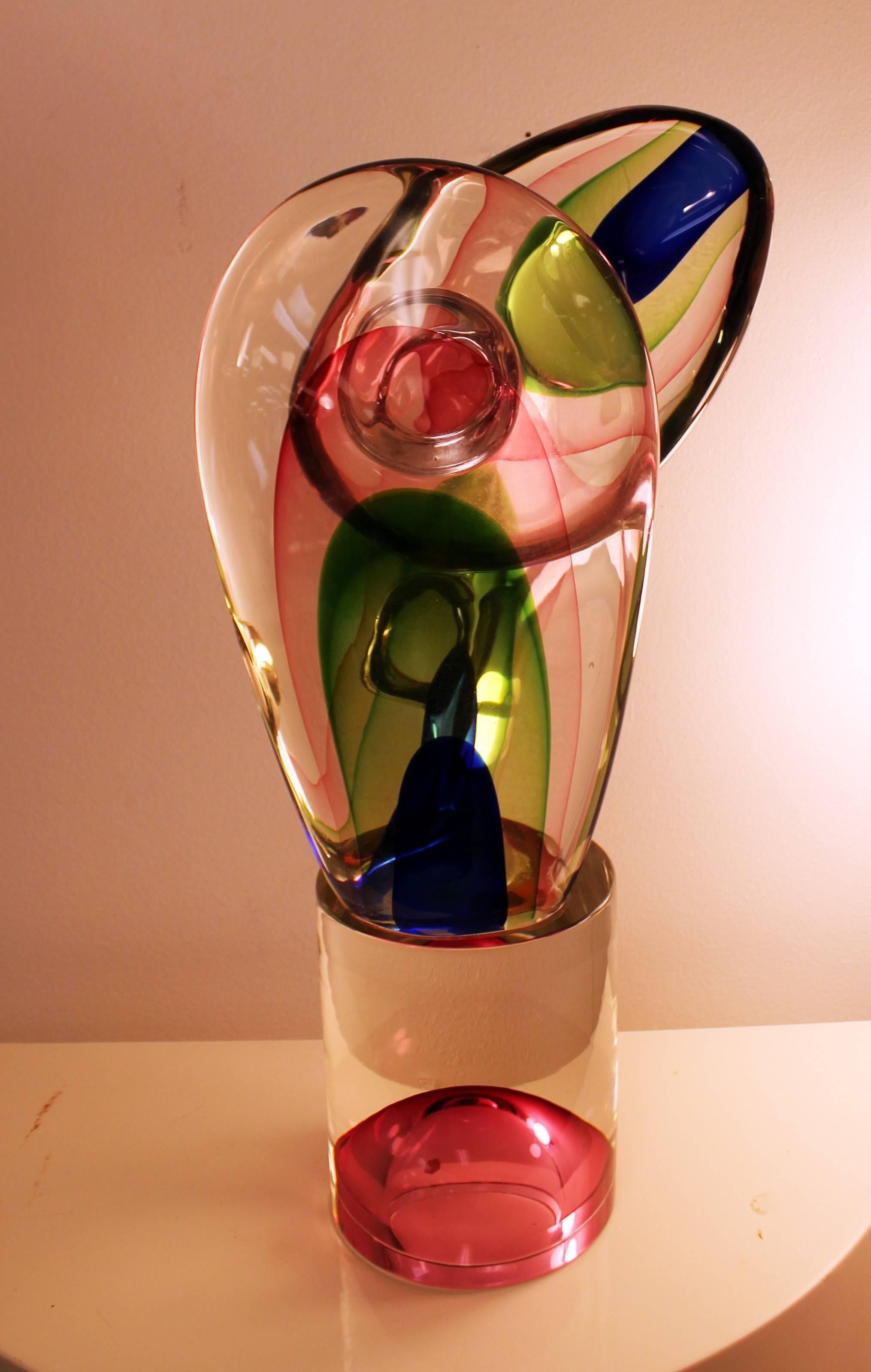 Italian Cenedese Monumental Sommerso Murano Glass Sculpture Abstract