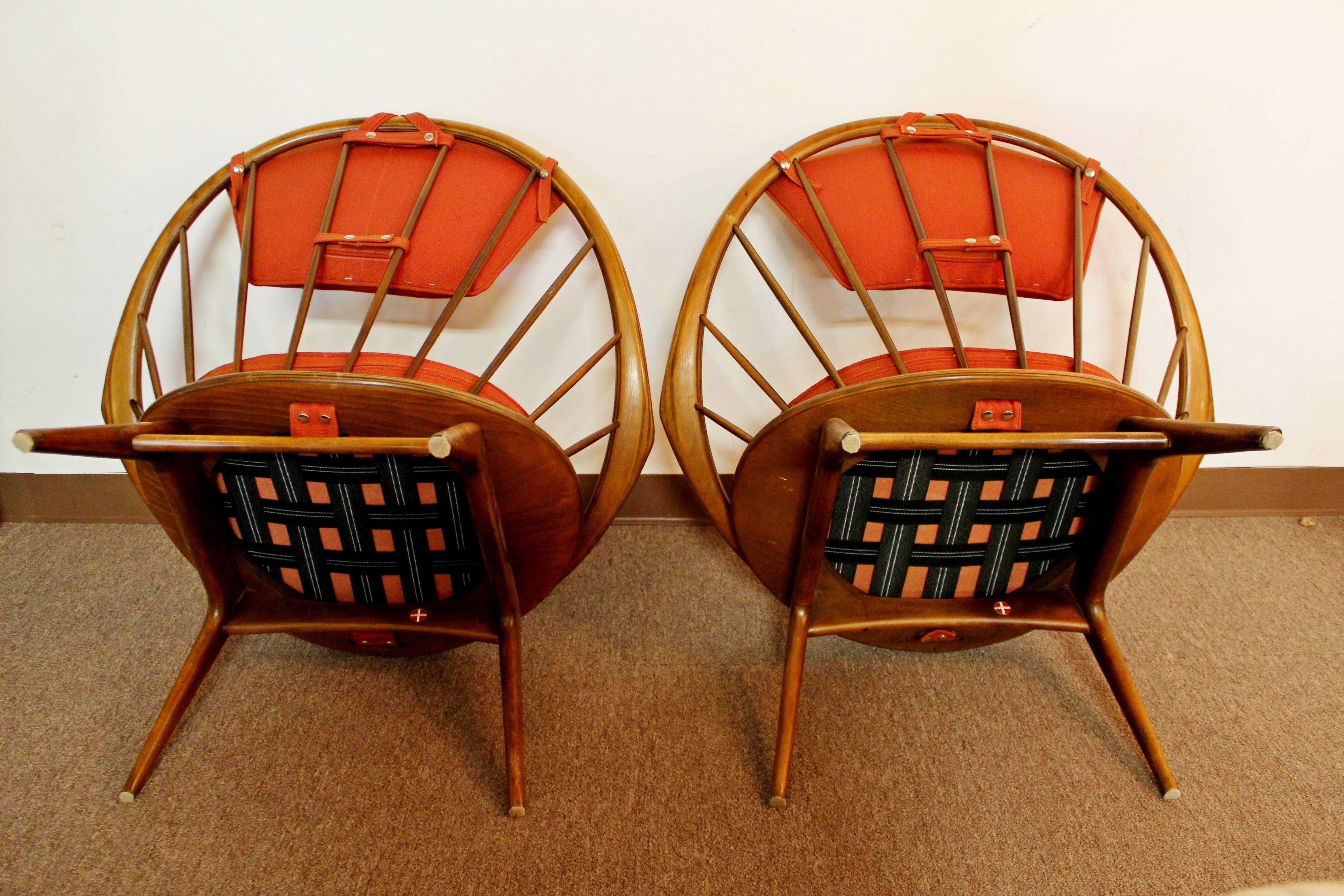 Pair of Signed Hoop Chairs by Ib Kofod-Larsen In Excellent Condition In Keego Harbor, MI
