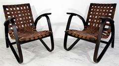 Jan Vanek Pair of Bentwood Easy Armchairs with Woven Straps