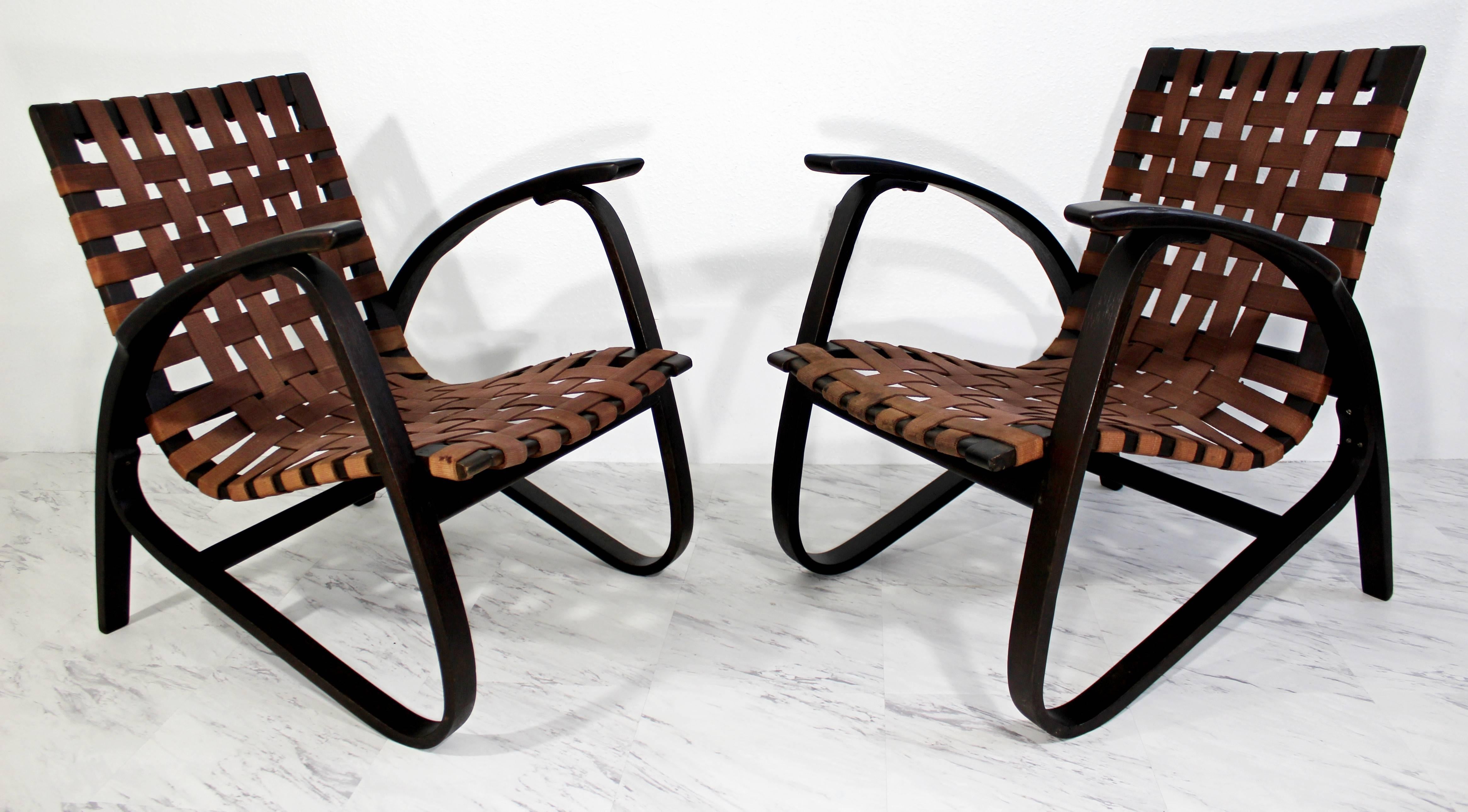 Art Deco Jan Vanek Pair of Bentwood Easy Armchairs with Woven Straps For Sale