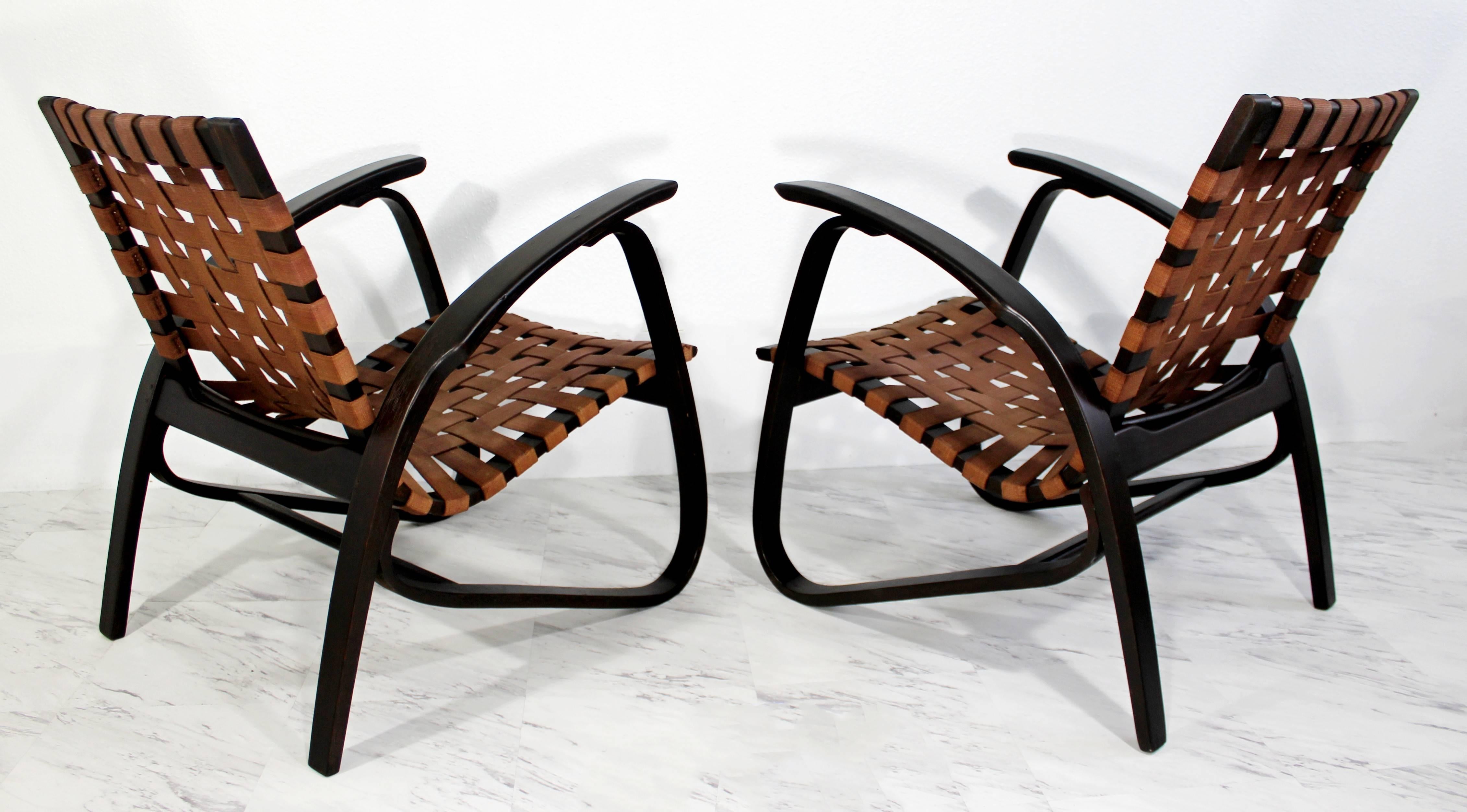 Jan Vanek Pair of Bentwood Easy Armchairs with Woven Straps In Excellent Condition For Sale In Keego Harbor, MI