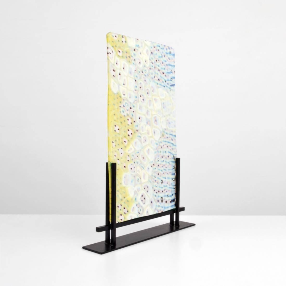 Large and rare signed mosaic table sculpture by Lino Tagliapietra. Signed and dated 2005. Also comes with brackets to hang on the wall. Glass alone is 15 1/2 inches wide by 27 inches tall.