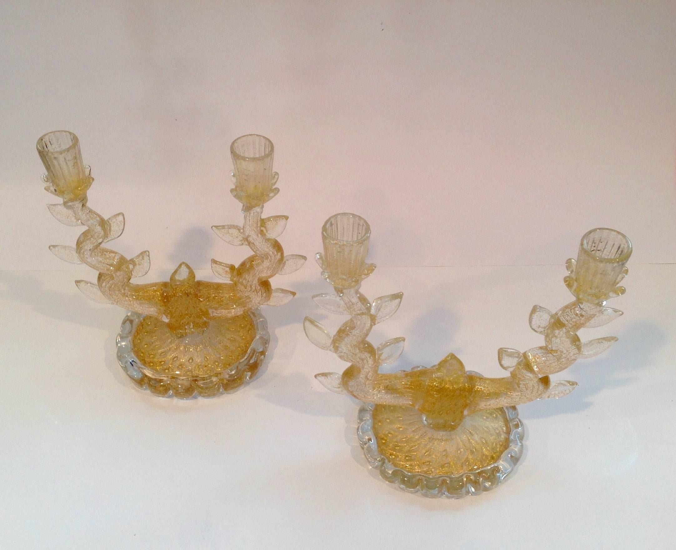 Mid-Century Modern Rare Pair of 1930s Murano Candles by Barovier and Toso For Sale