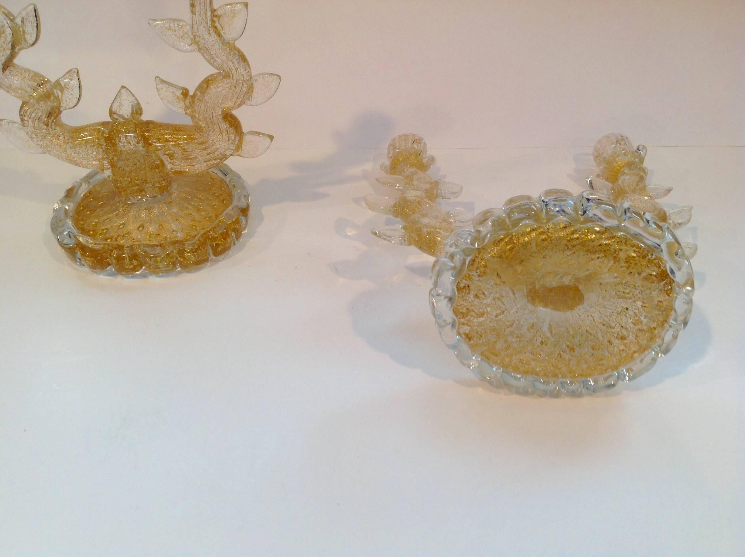 Italian Rare Pair of 1930s Murano Candles by Barovier and Toso For Sale