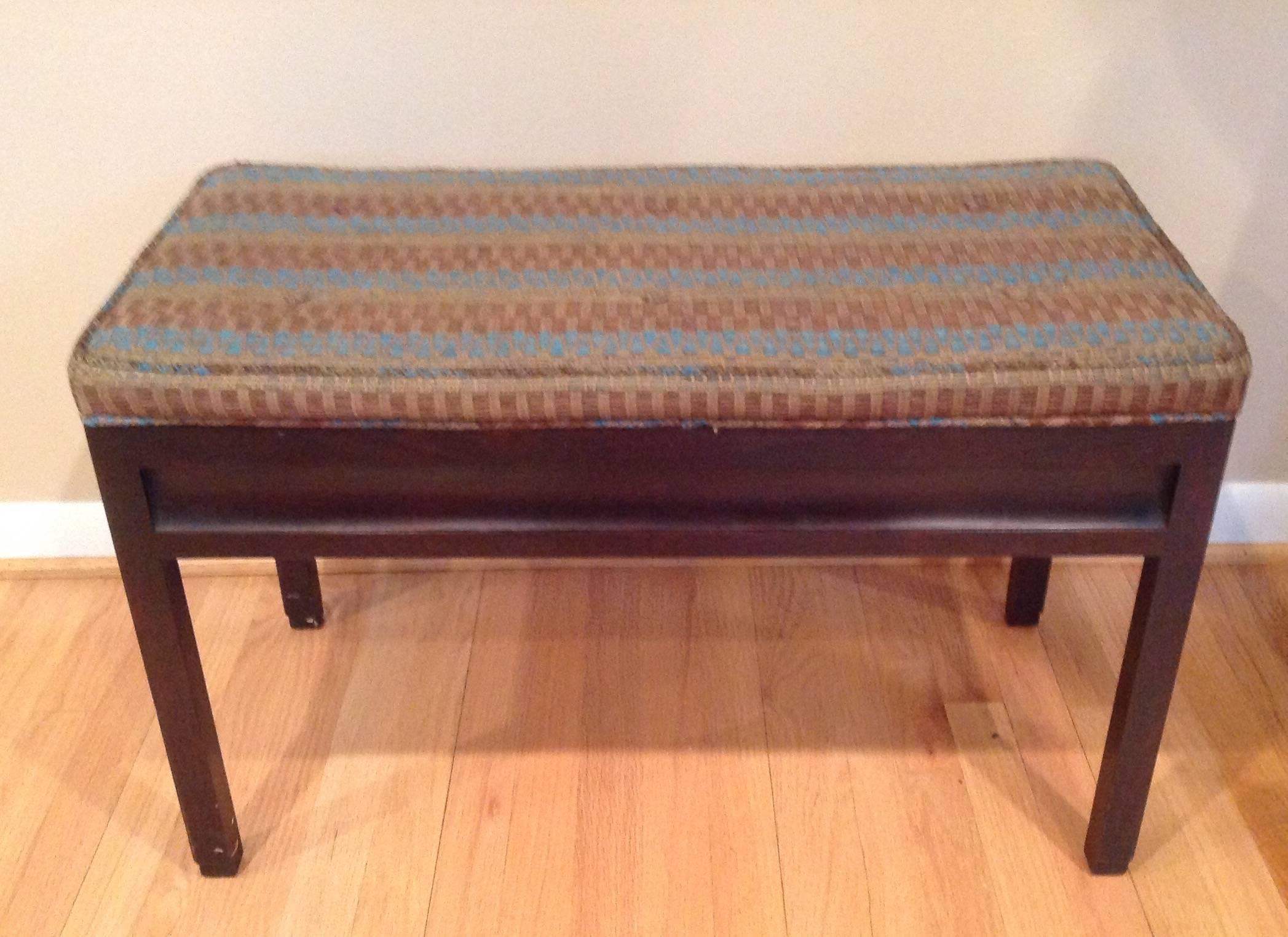 Amazing Mid-Century Modern flip-top storage bench by Edward Wormley for Dunbar. Signed with original gold D placard.