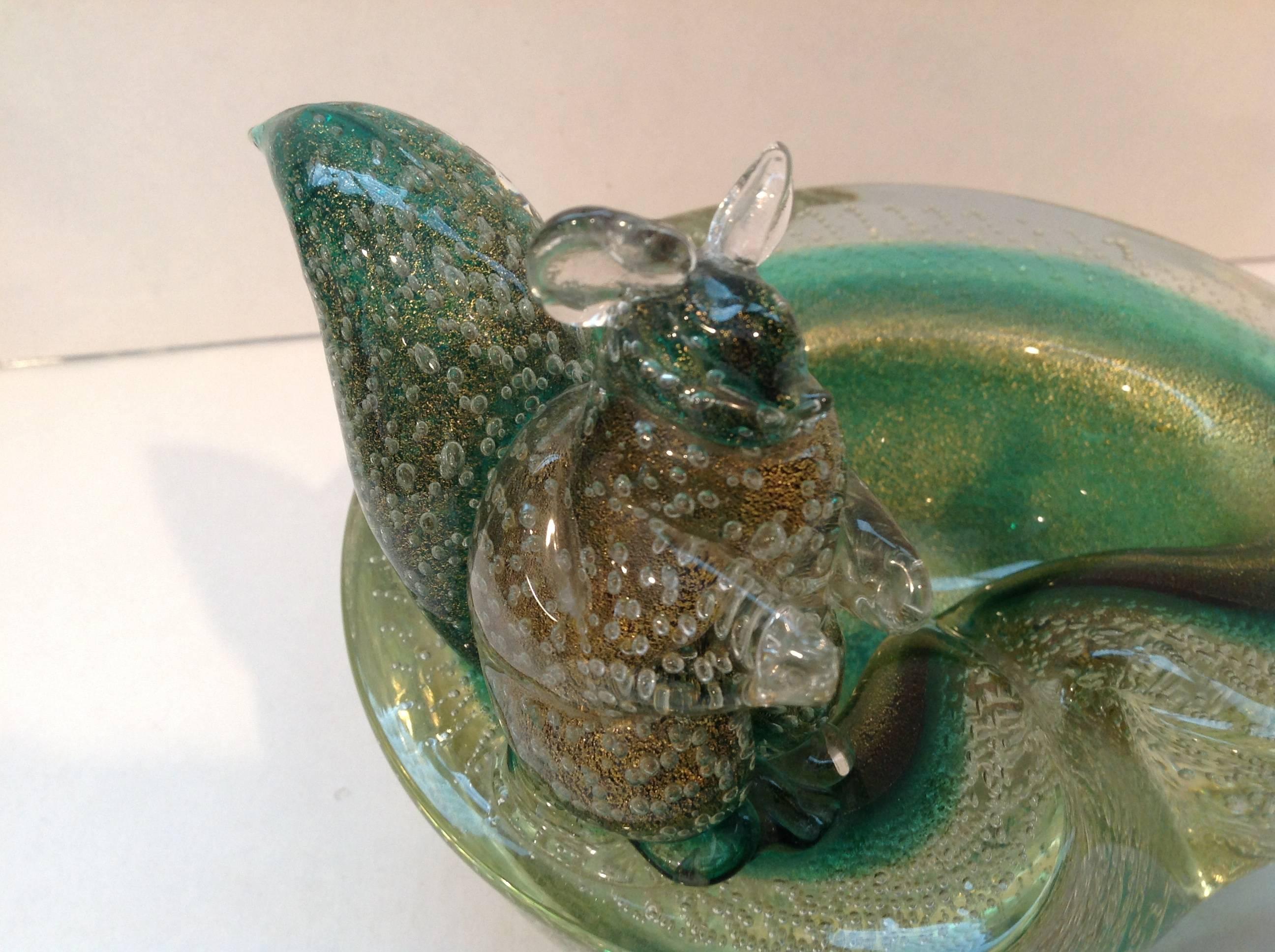 Bullicante glass bowl with squirrel designed by Flavio Poli for Seguso Vetri d'Arte.