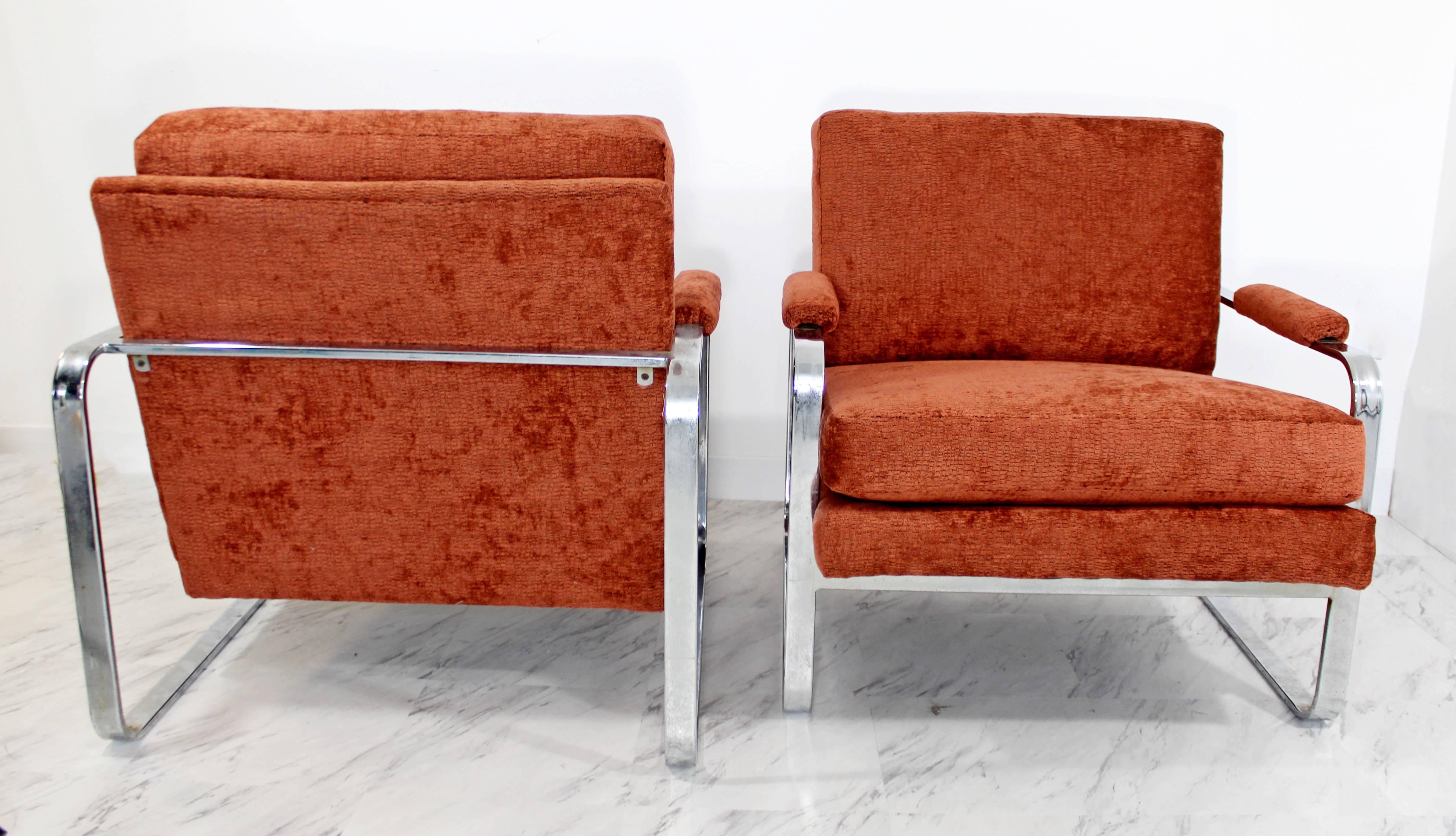 Mid-Century Modern Mid-Century Pair of Milo Baughman Flat Bar Chrome Lounge Chairs