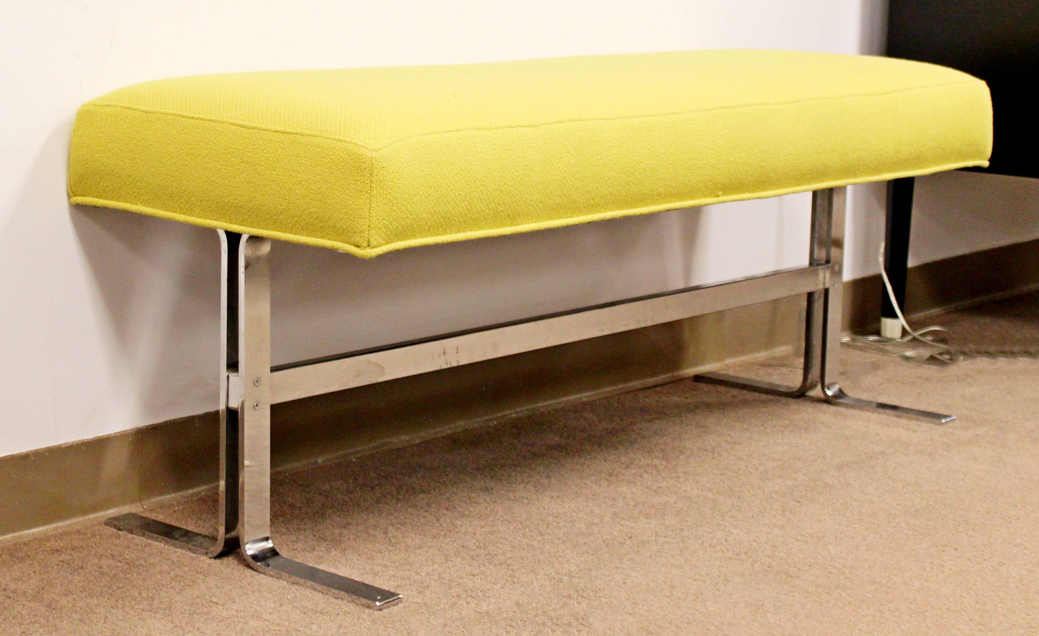 Mid-Century Modern Pace Polished Chrome Yellow Bench, circa 1970s