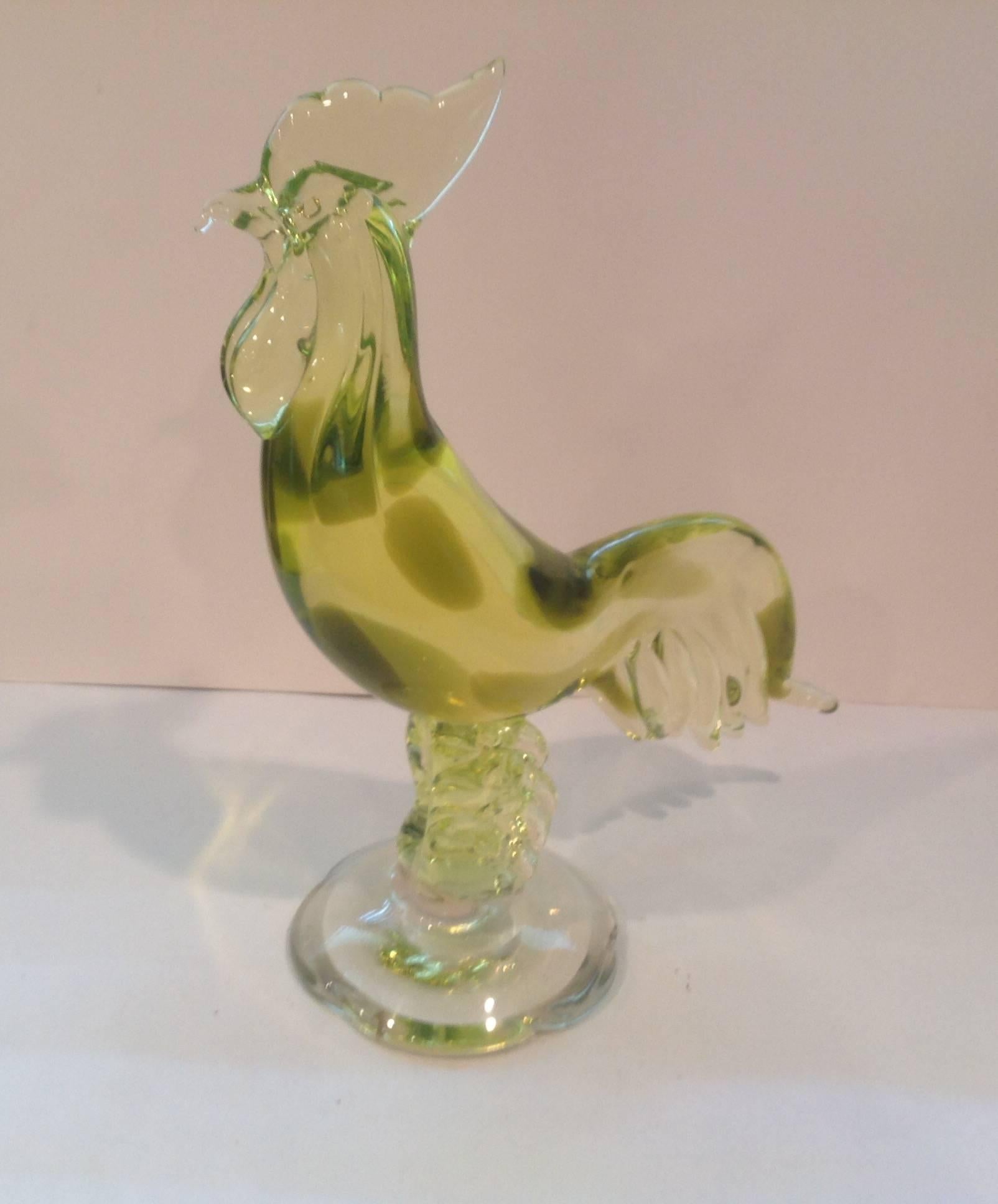Mid-Century Modern Large Murano Vaseline Glass Cenedese Rooster by Antonio Daros For Sale