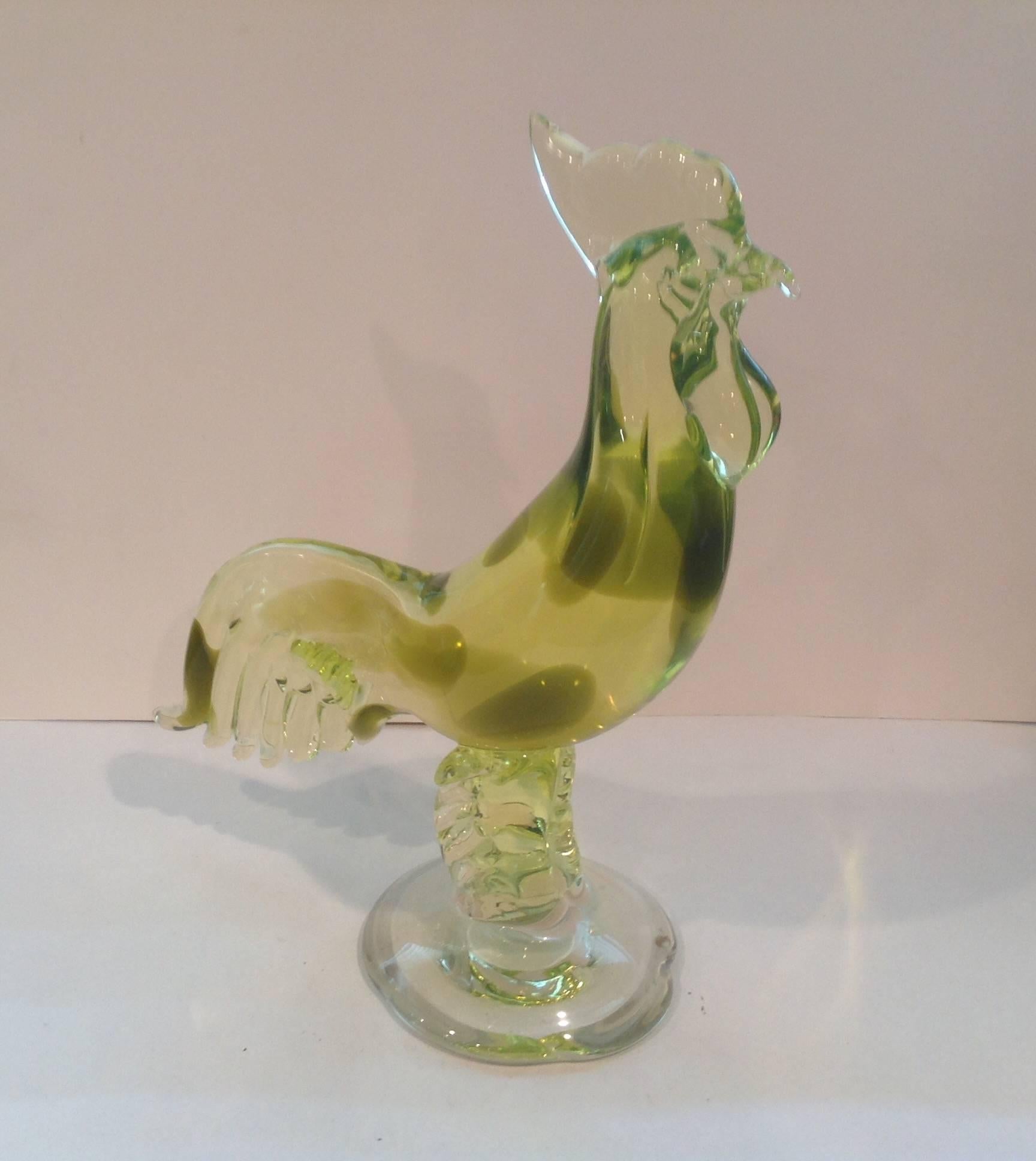 Italian Large Murano Vaseline Glass Cenedese Rooster by Antonio Daros For Sale