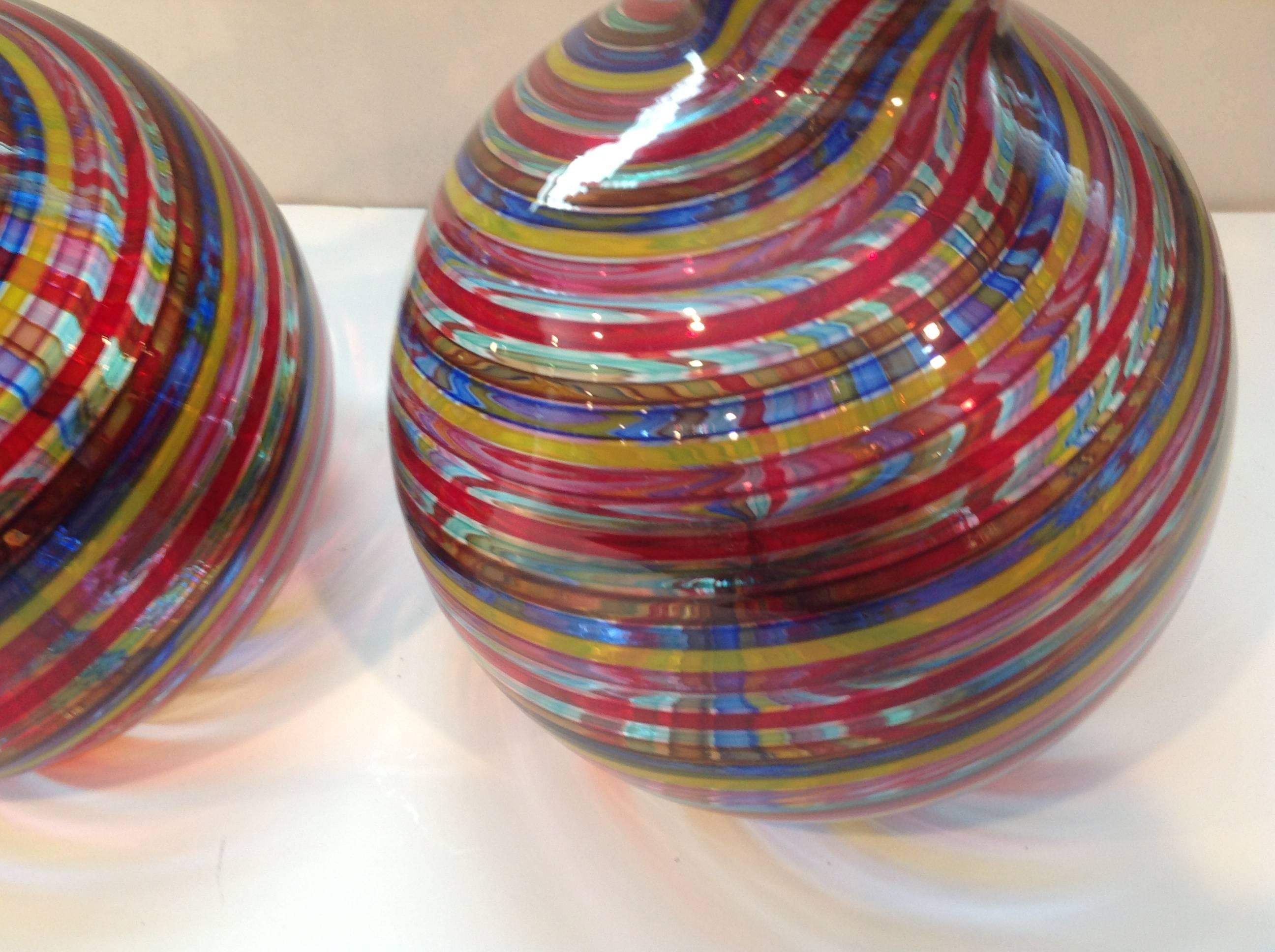 Mid-Century Modern Rare Pair of Murano Mezza Filligrana Vases Attributed to Dino Martens For Sale