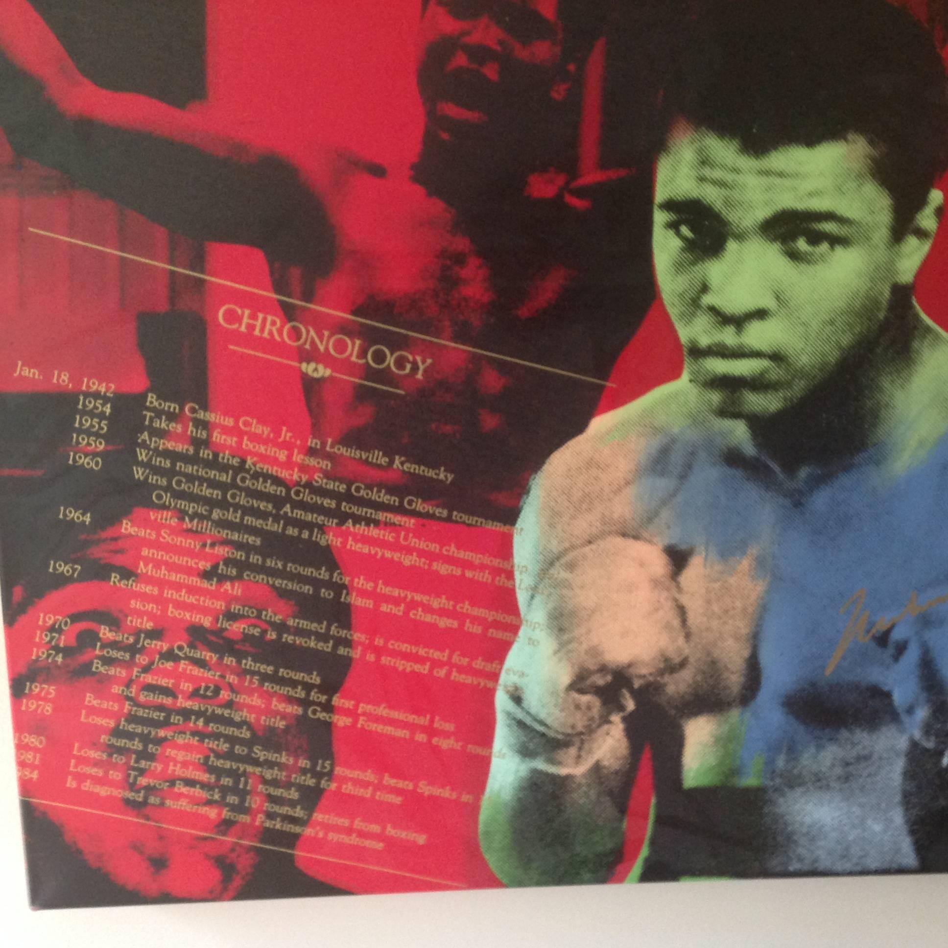 Mid-Century Modern Large Signed Pop Art Muhammad Ali Screenprint on Canvas by Steve Kaufman For Sale