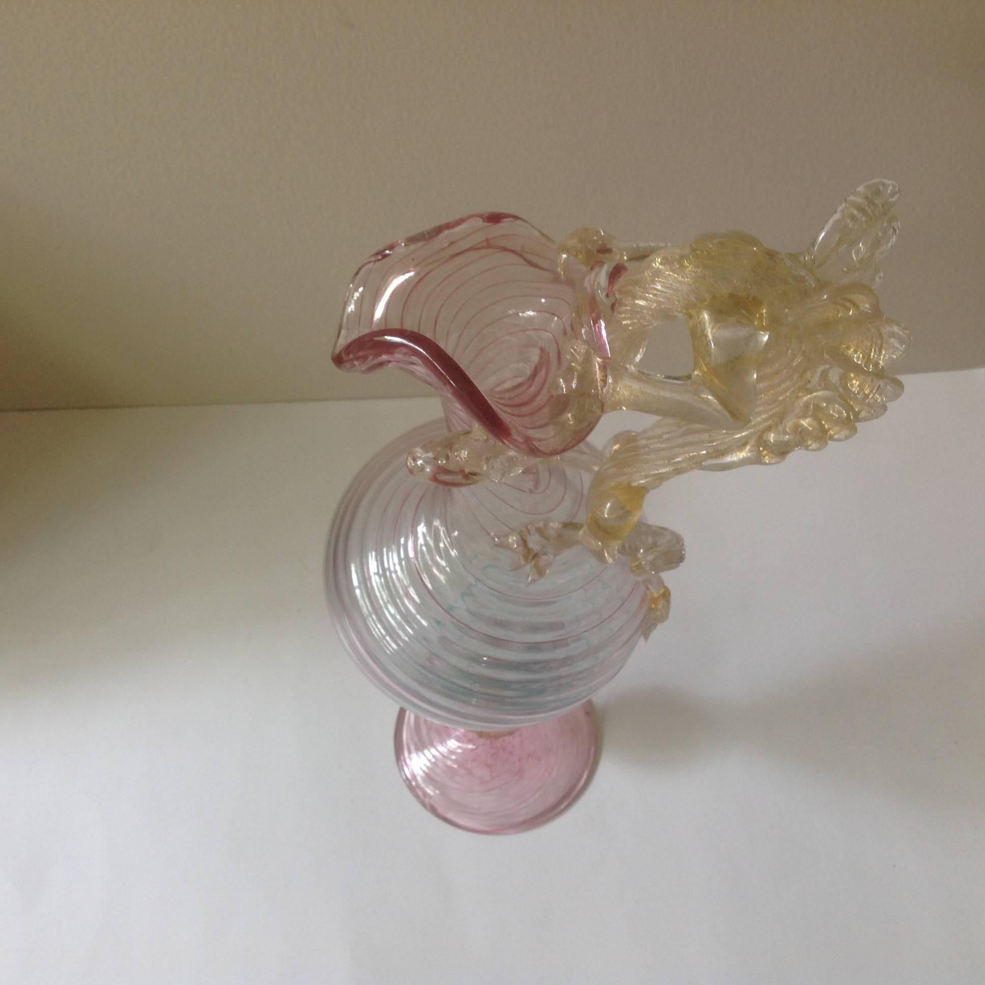 Amazing Salviati Venetian glass ewer with attached dragon, circa 1900.