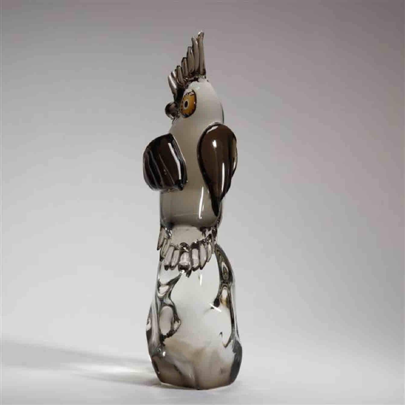 Mid-Century Modern Large Licio Zanetti Murano Art Glass Owl Sculpture with Murrine Eyes For Sale