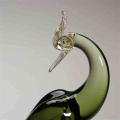 Rare Green Alfredo Barbini Murano Large pair of Sculptural birds