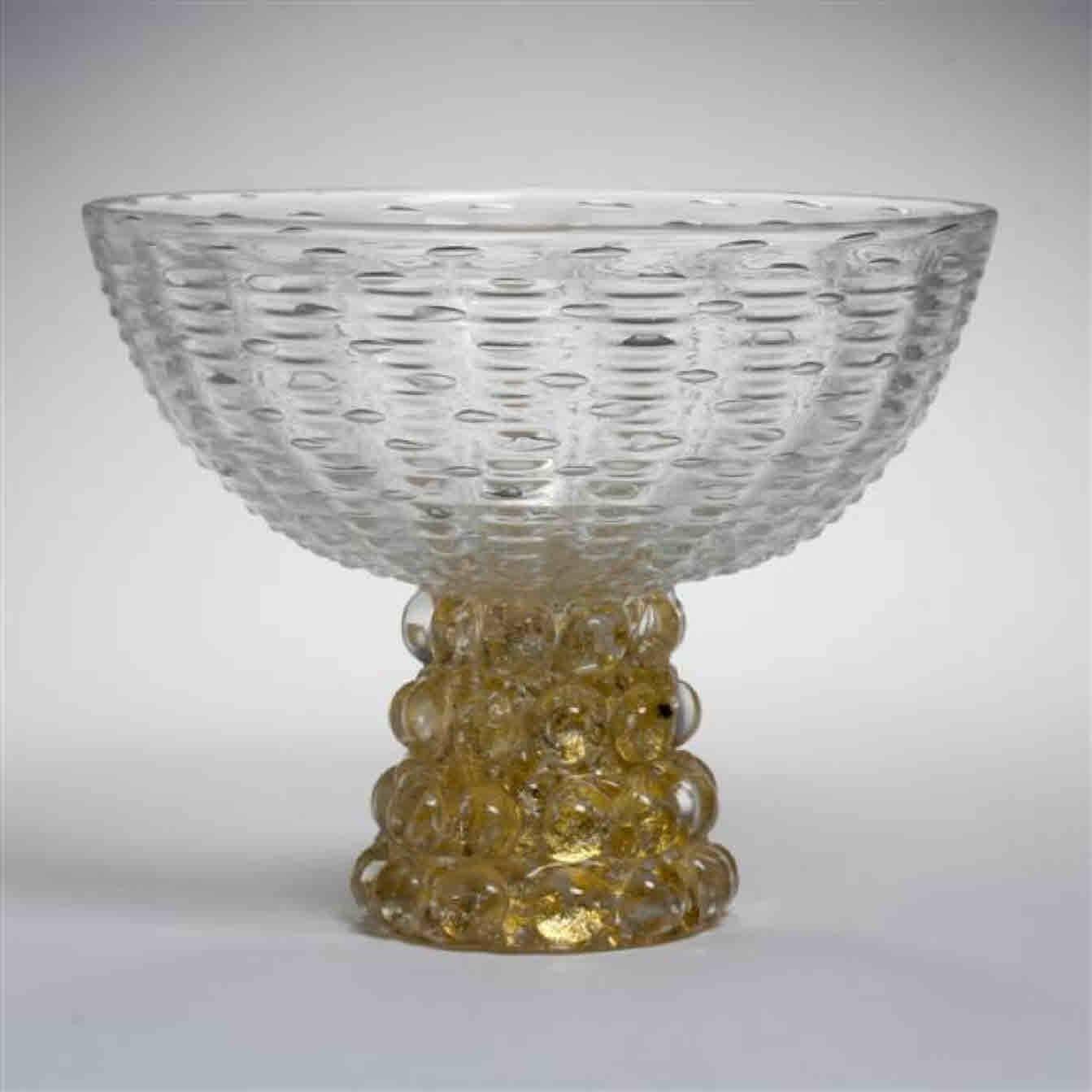 Mid-20th Century Barovier Murano Pair of Art Deco Pedestal Bowls with Lenti Bases For Sale