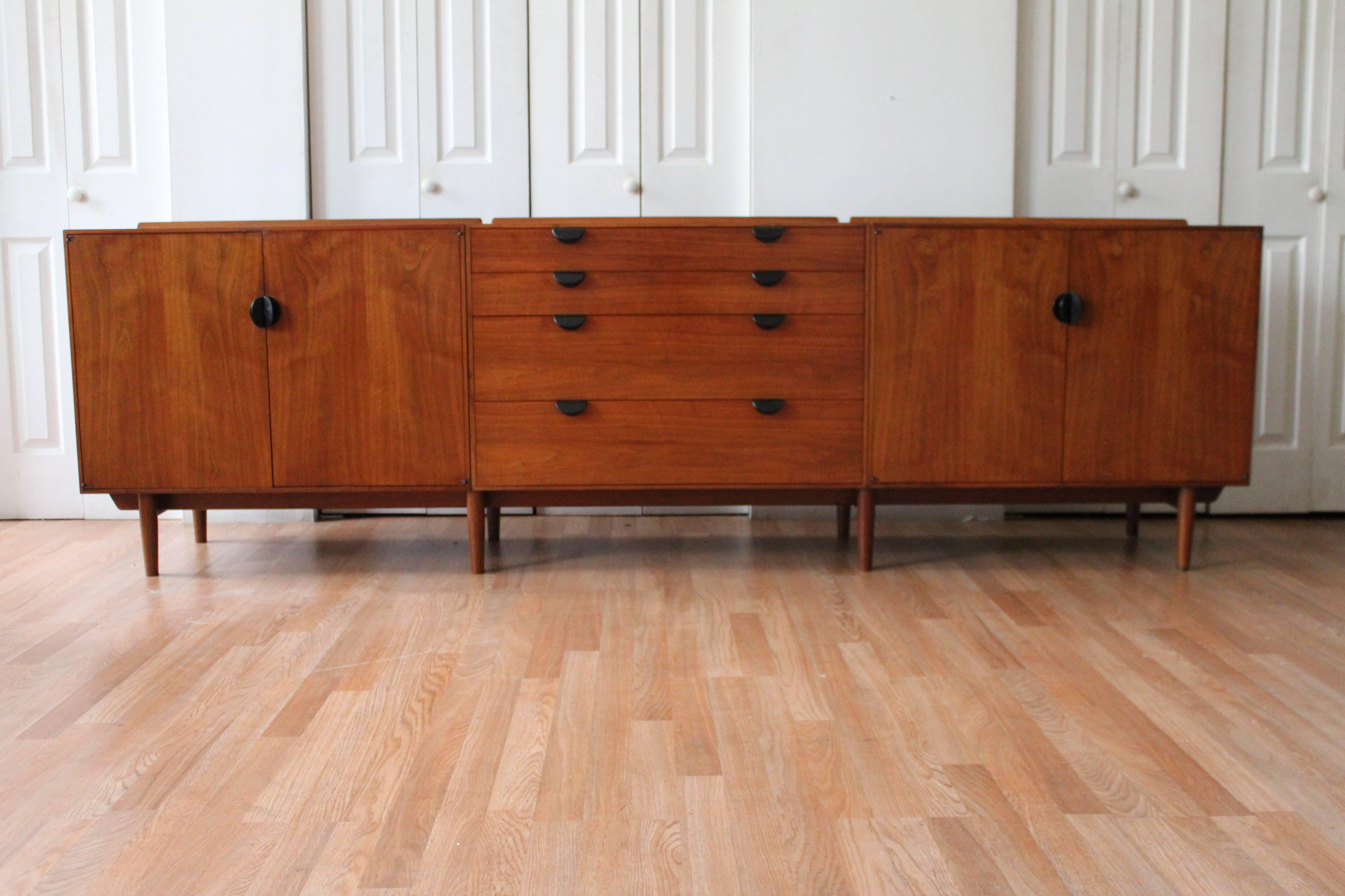 Building an heirloom portfolio? Then consider this original finish Finn Juhl special order sideboard. Long lean and mean, it houses three separate cabinets on a single stretcher. An exceptional piece for the true purist in us all.

Questions?