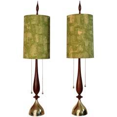 Frederick Cooper Walnut and Brass Table Lamps