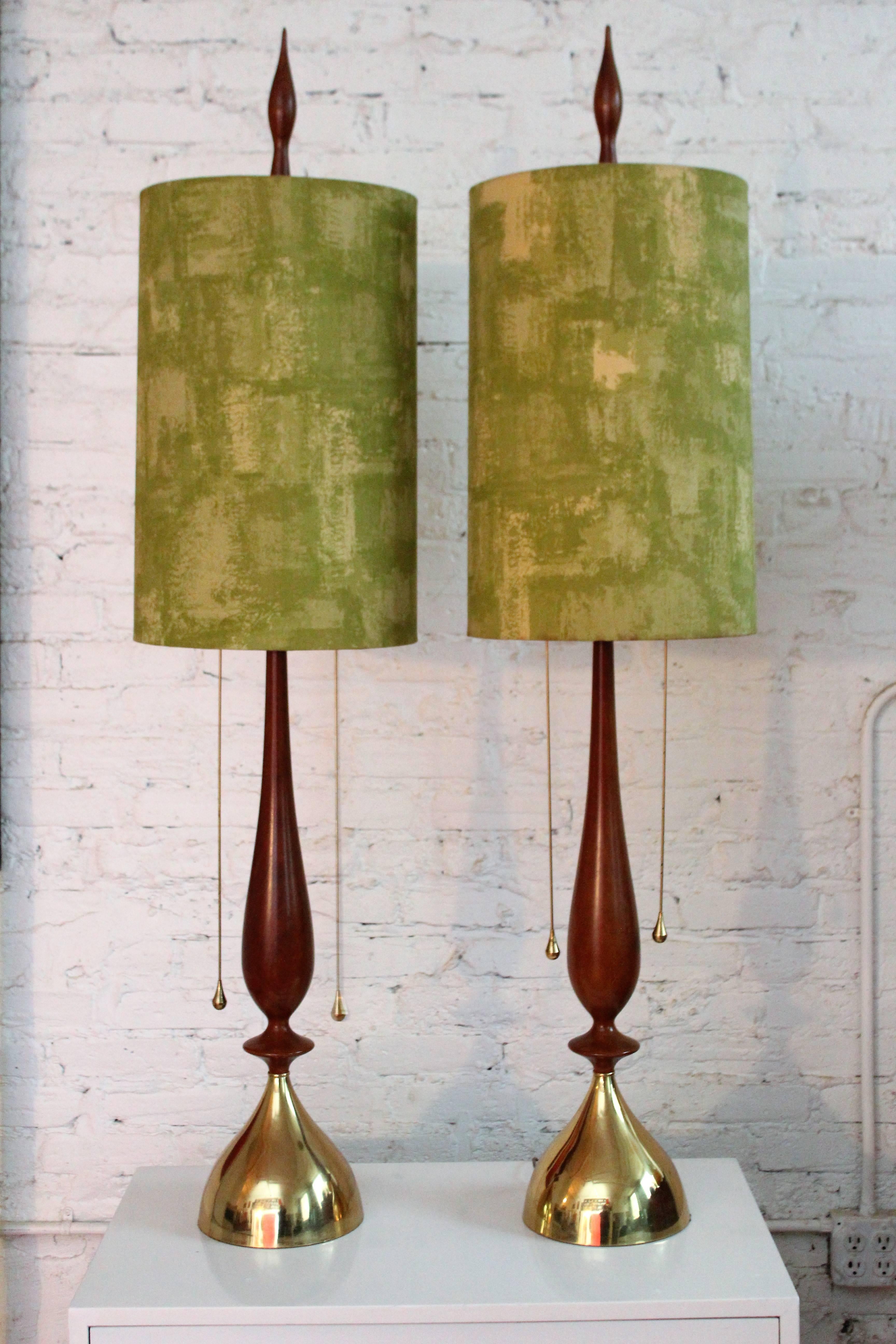 Mid-Century Modern Frederick Cooper Walnut and Brass Table Lamps For Sale