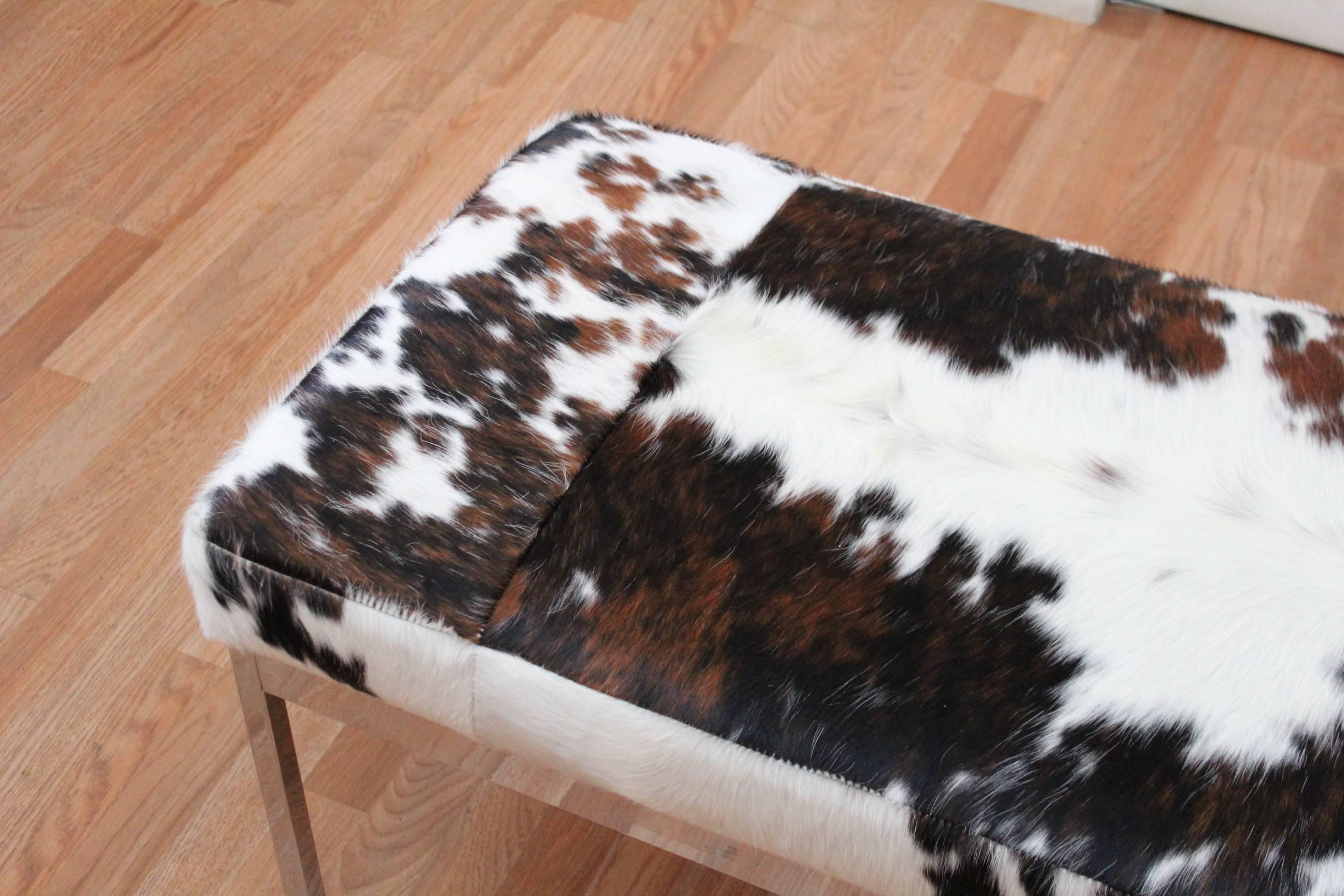 American Chrome and Cowhide Covered Bench