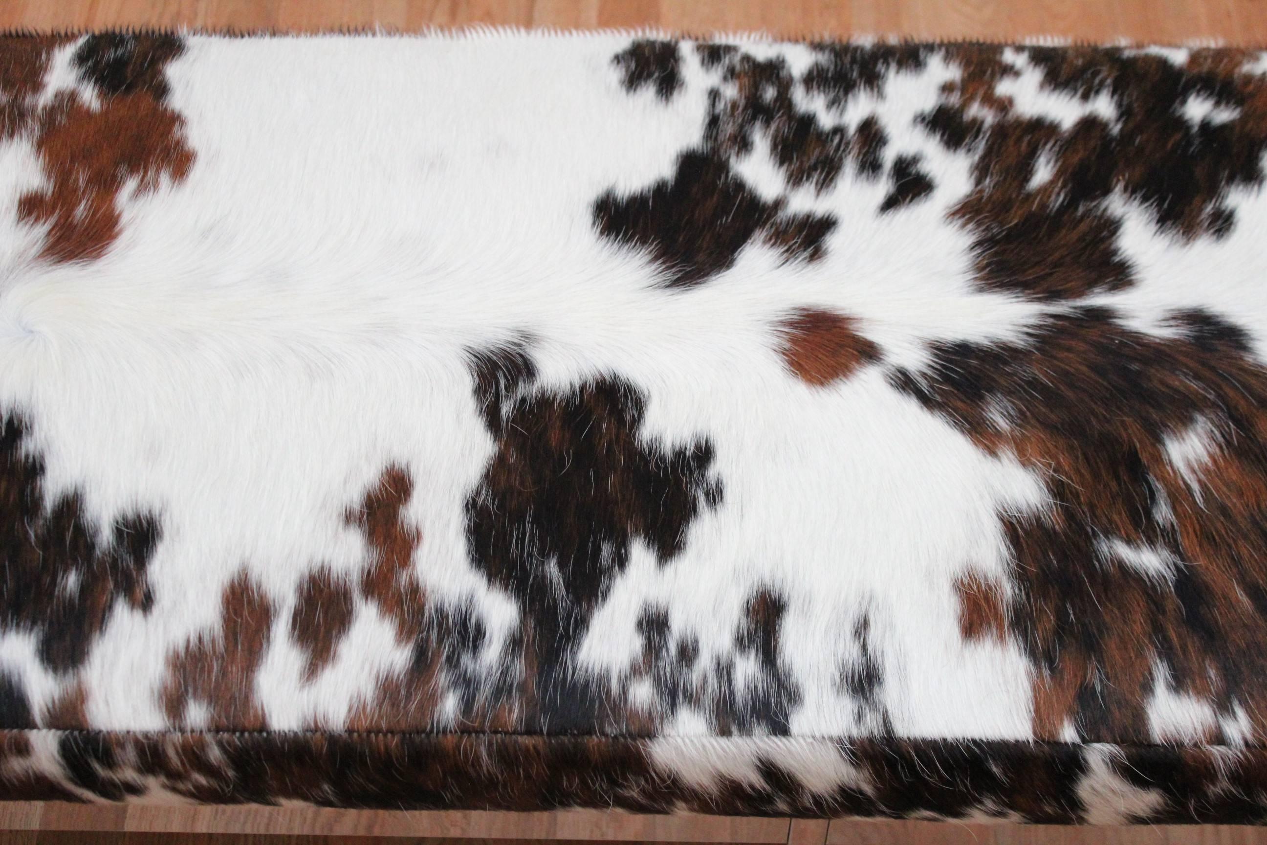 Mid-Century Modern Chrome and Cowhide Covered Bench