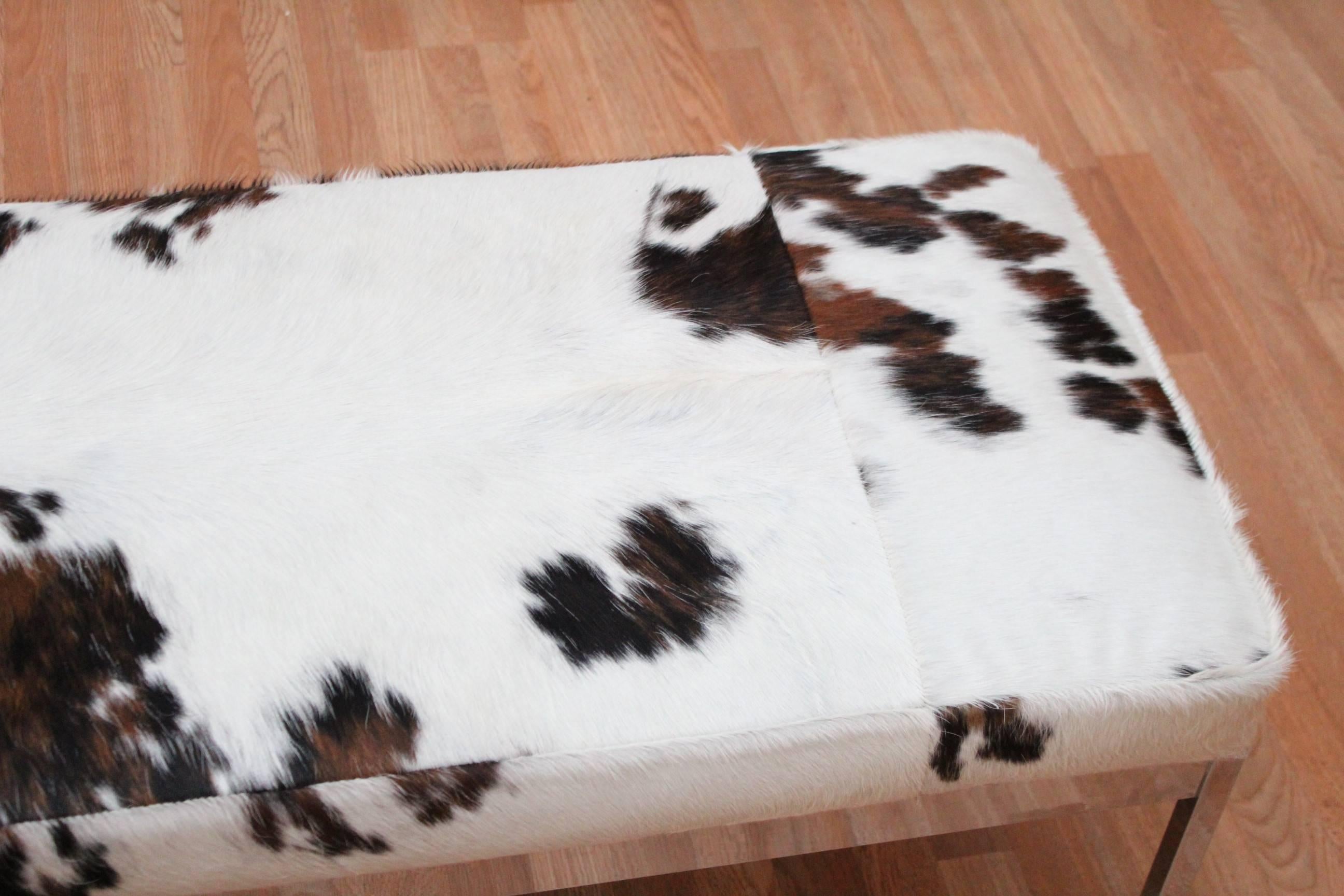 Mid-20th Century Chrome and Cowhide Covered Bench