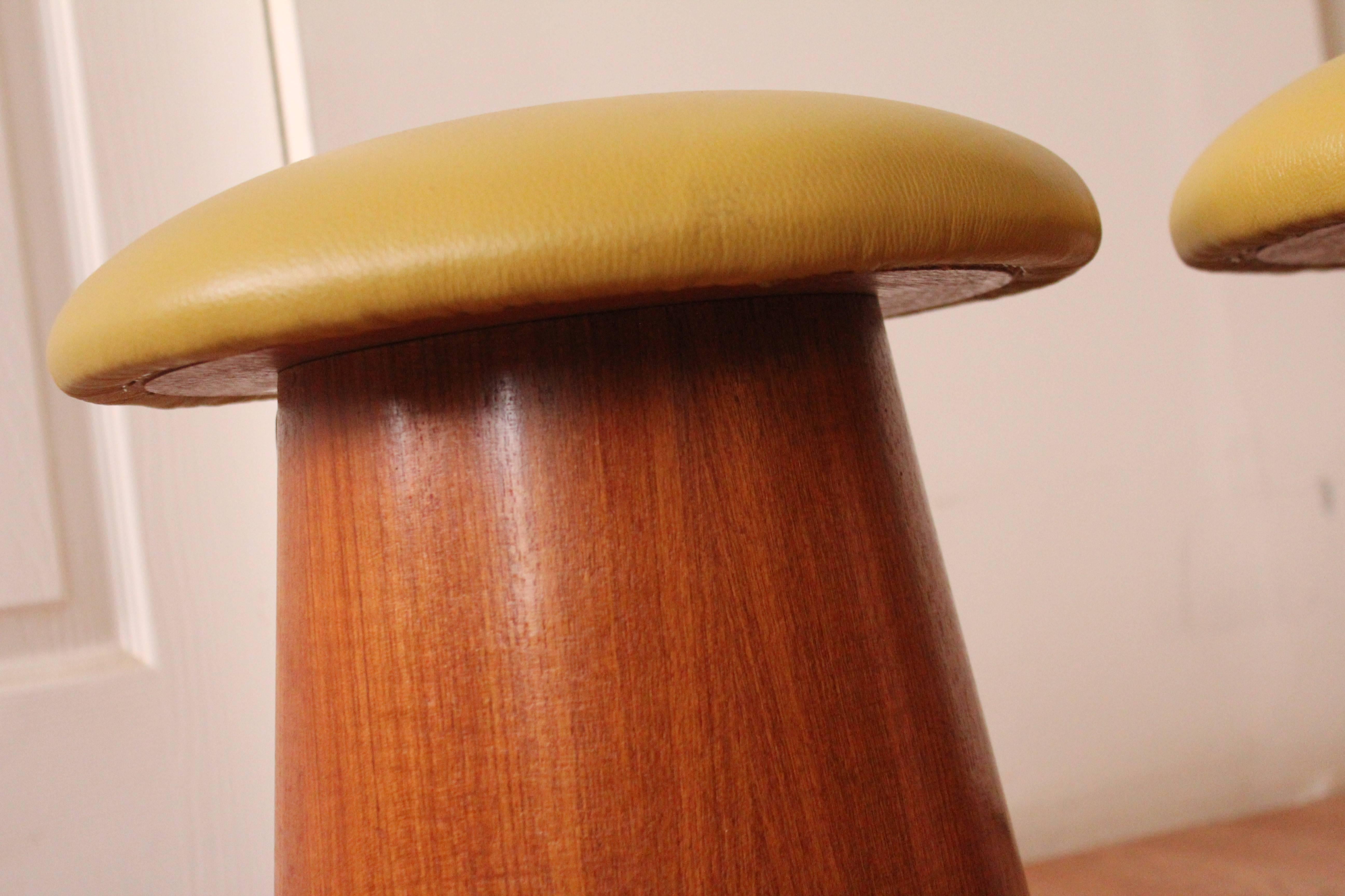 Mid-Century Modern Pair of Teak Leather-Topped Footstools  For Sale
