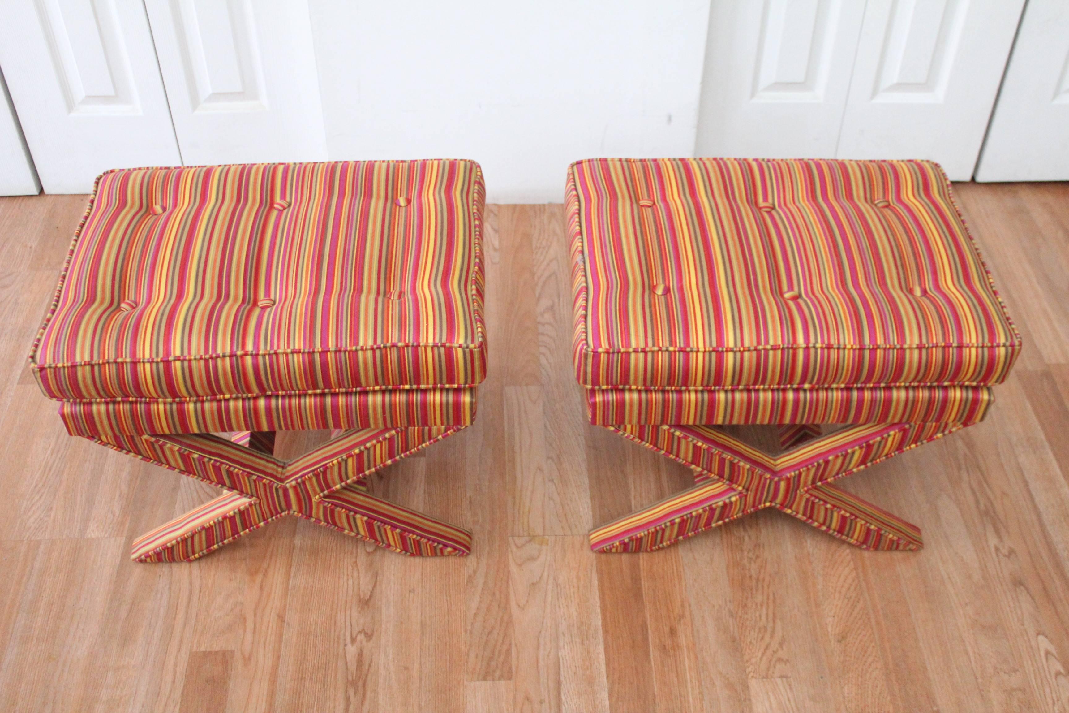 American Pair of Mid-Century Modern X-Base Billy Baldwin Benches Footstools For Sale