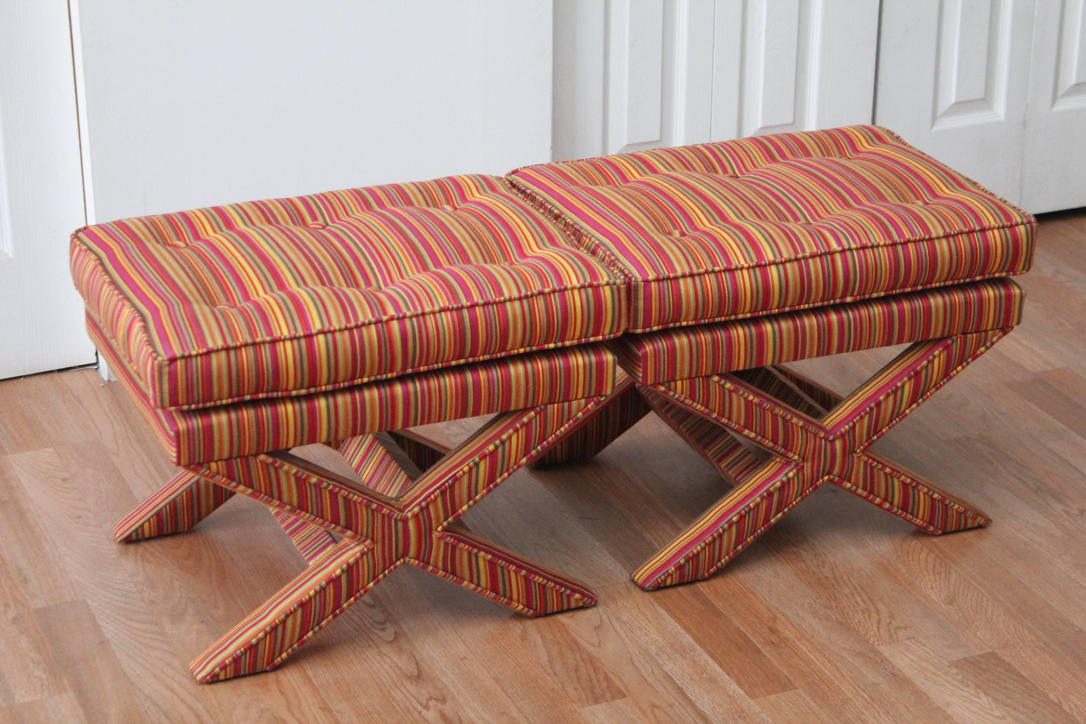 Mid-20th Century Pair of Mid-Century Modern X-Base Billy Baldwin Benches Footstools For Sale