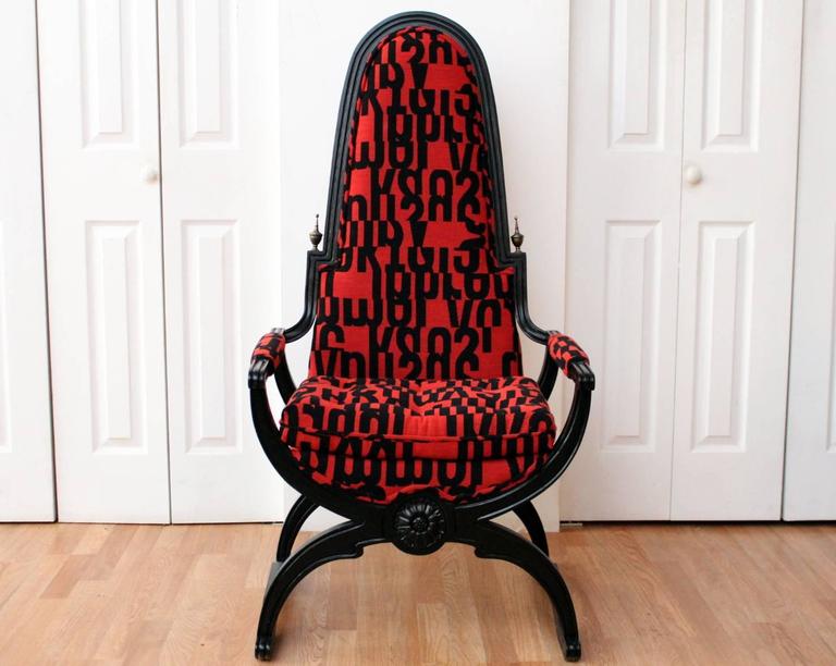 Hollywood Regency Glam X Base High Back Throne Chair For At 1stdibs American Hollywood Regency Glam X Base High Back Throne Chair For