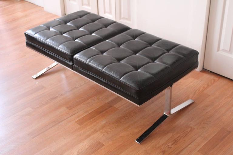 Black Leather Chrome Bench at 1stdibs