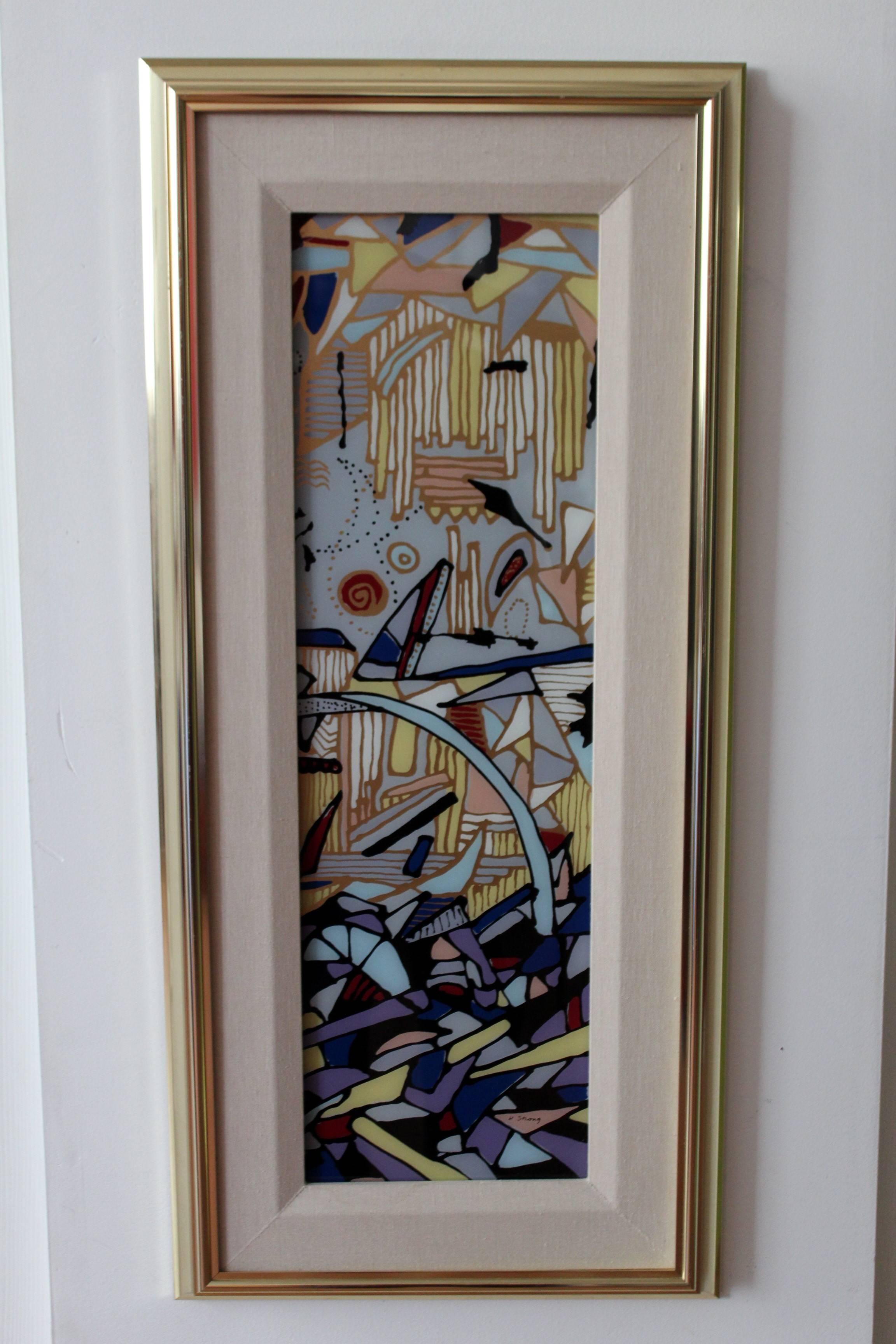 Rarely available on the open market is this Harris G Strong Inc. Stunning reverse glass painting. Back is signed 