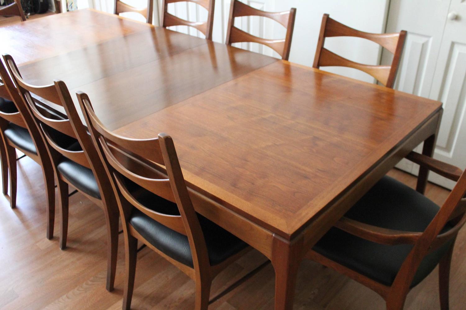 Lane Walnut Dining Room Table and Ten Chairs at 1stdibs