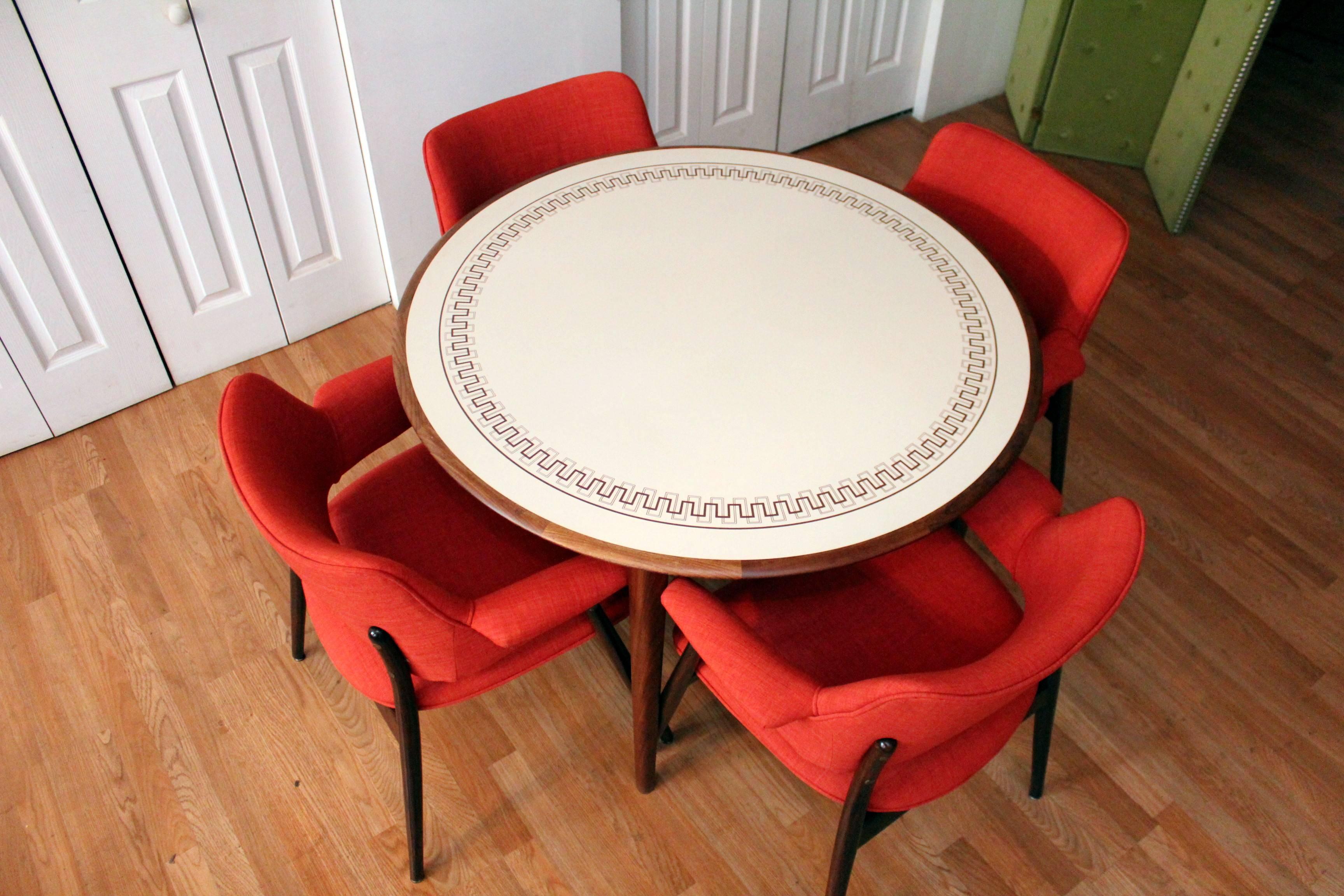 American Round Greek Key Solid Walnut Dining Table
