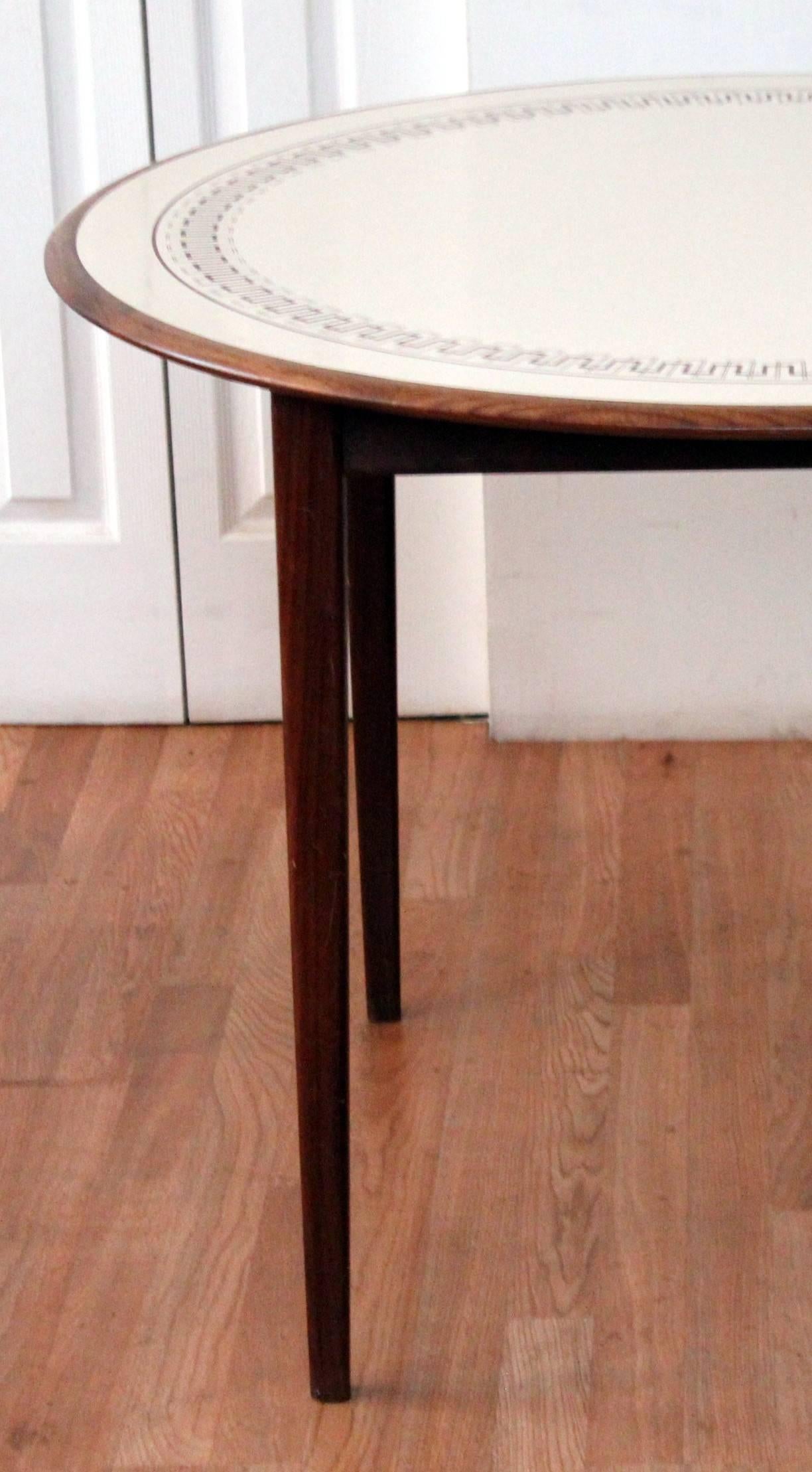 Laminated Round Greek Key Solid Walnut Dining Table