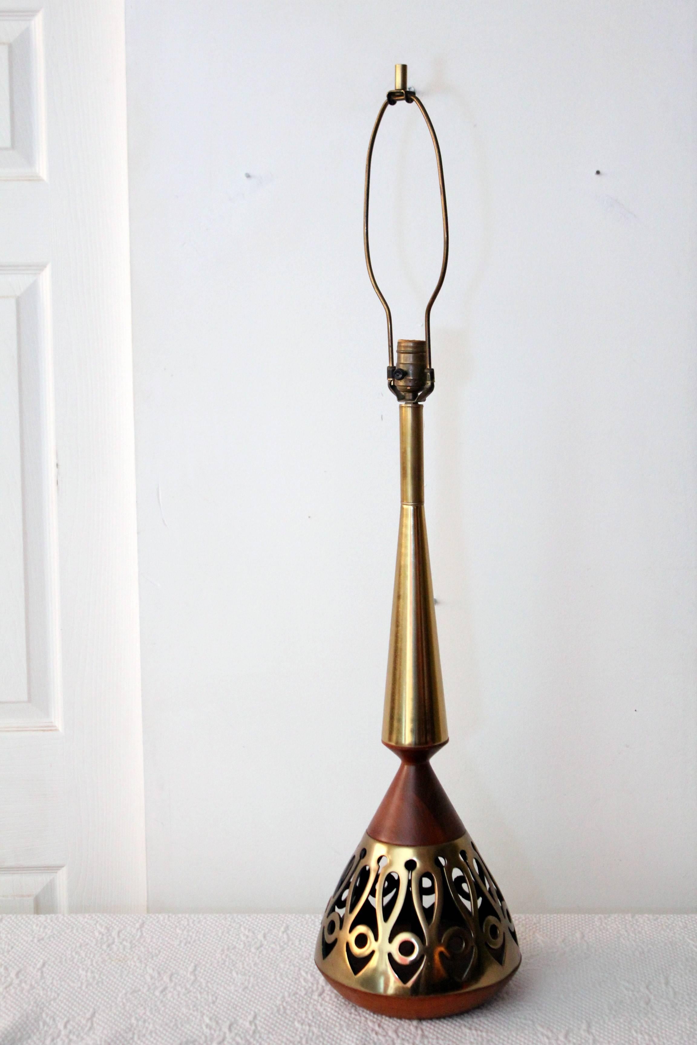Mid-Century Modern Tony Paul for Westwood Walnut and Brass Lamp
