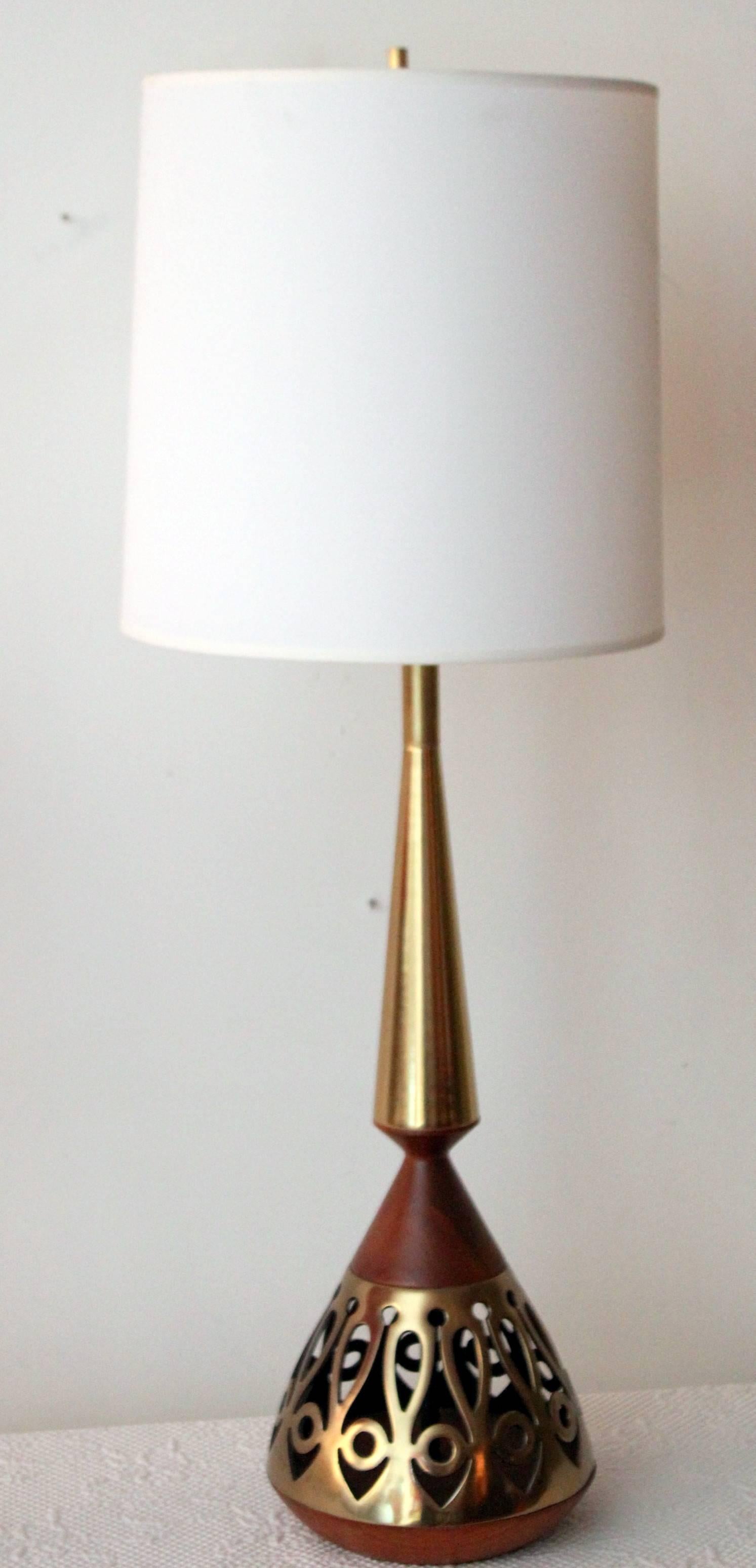 American Tony Paul for Westwood Walnut and Brass Lamp