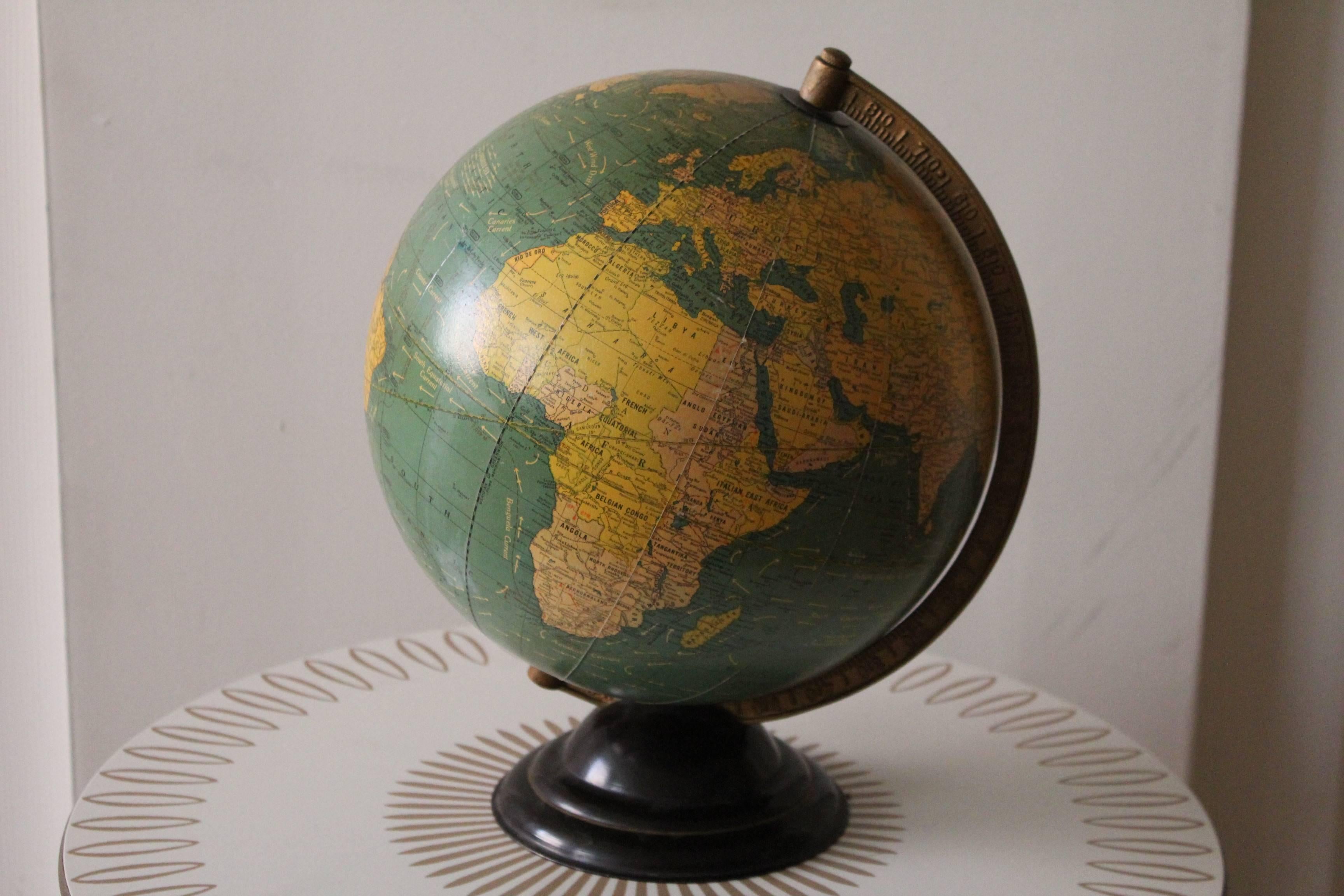 Art Deco George F Cram Terrestrial Glass Illuminated Globe For Sale