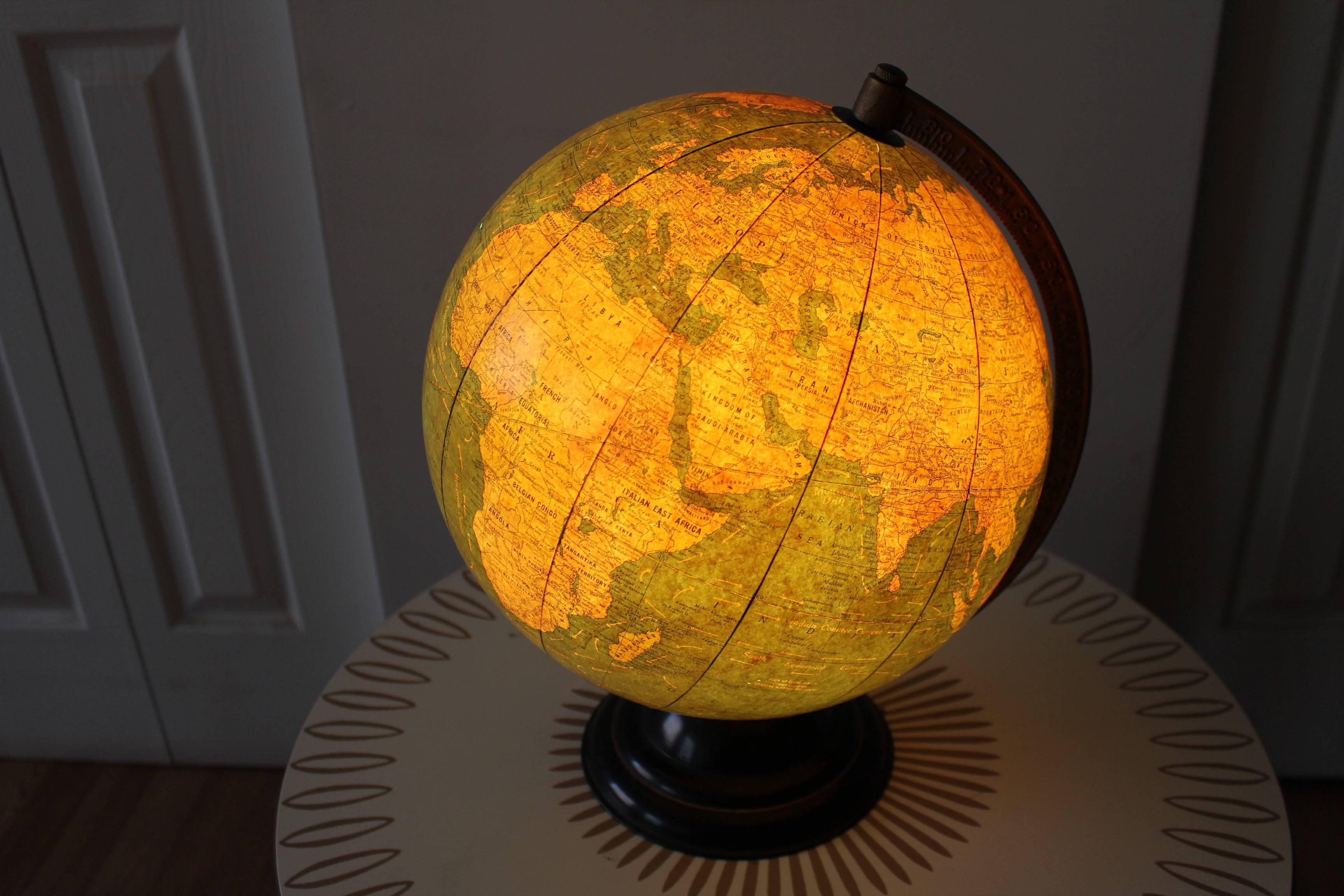 George F Cram Terrestrial Glass Illuminated Globe For Sale 1