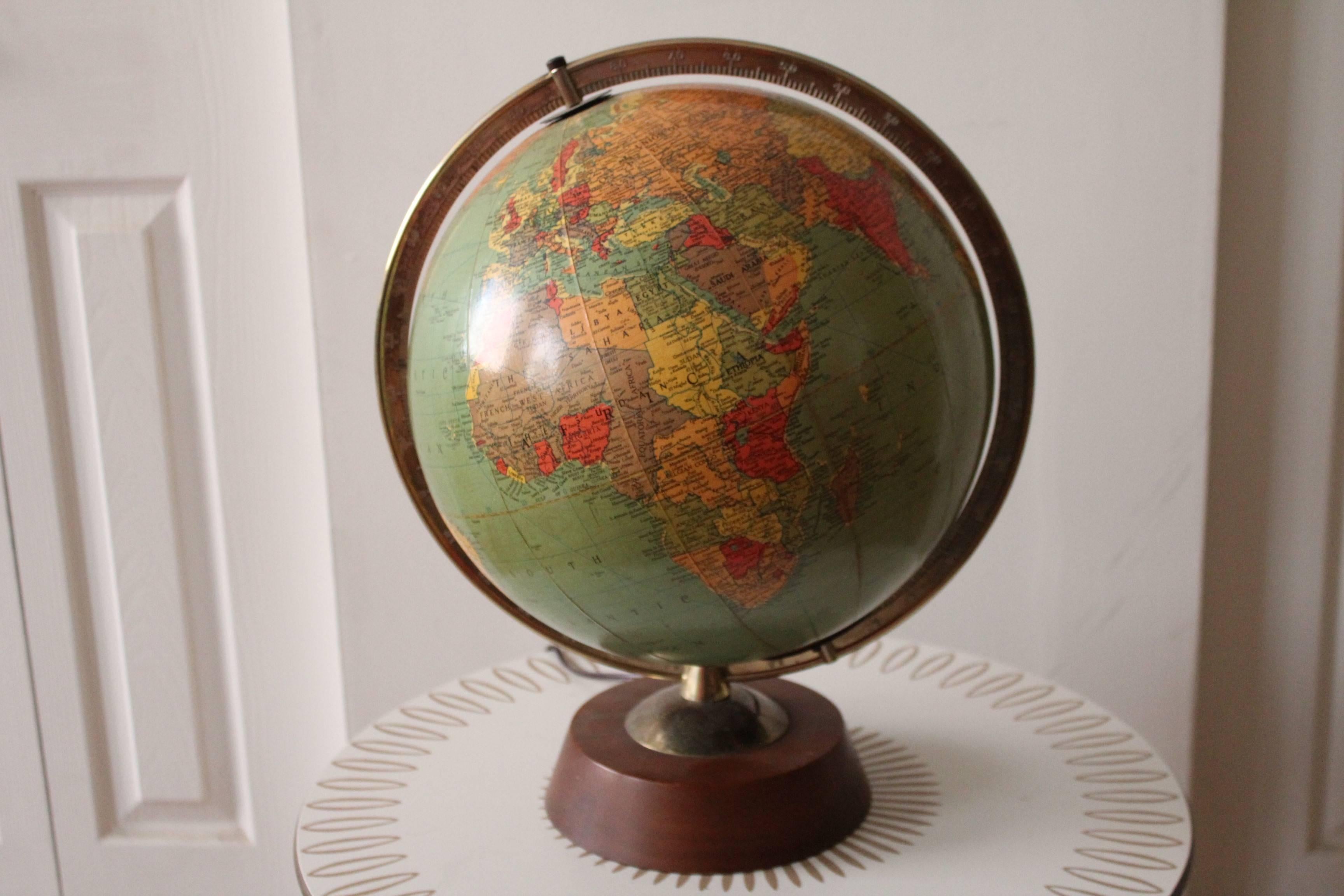Mid-20th Century Replogle 12 Inch Library Blown Glass Illuminated Globe