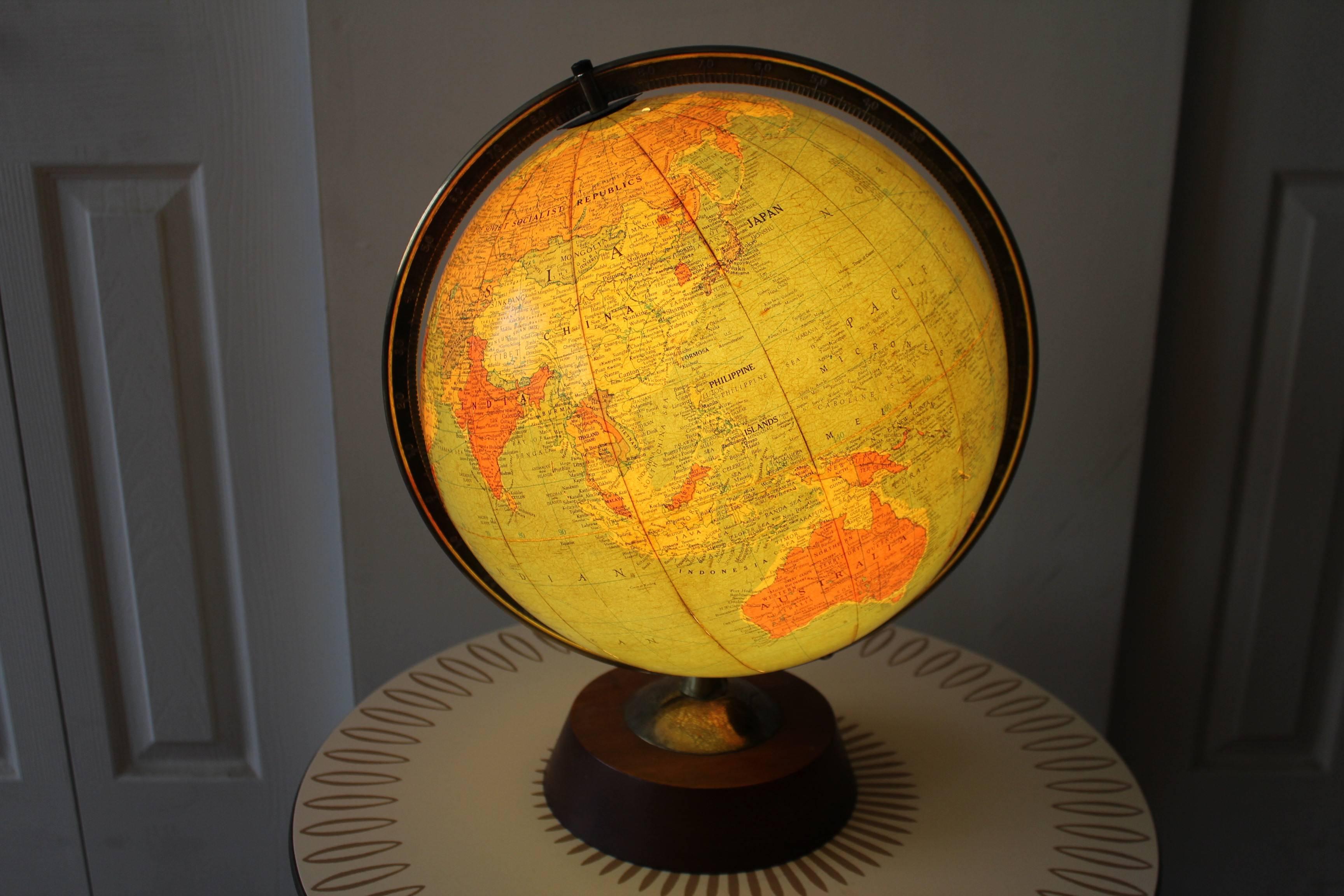 Metal Replogle 12 Inch Library Blown Glass Illuminated Globe